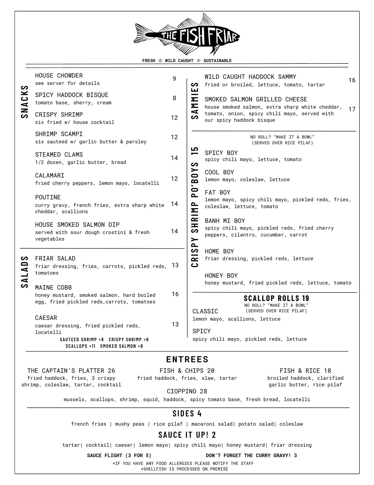 Fishboy Menu Food — The Fish Friar