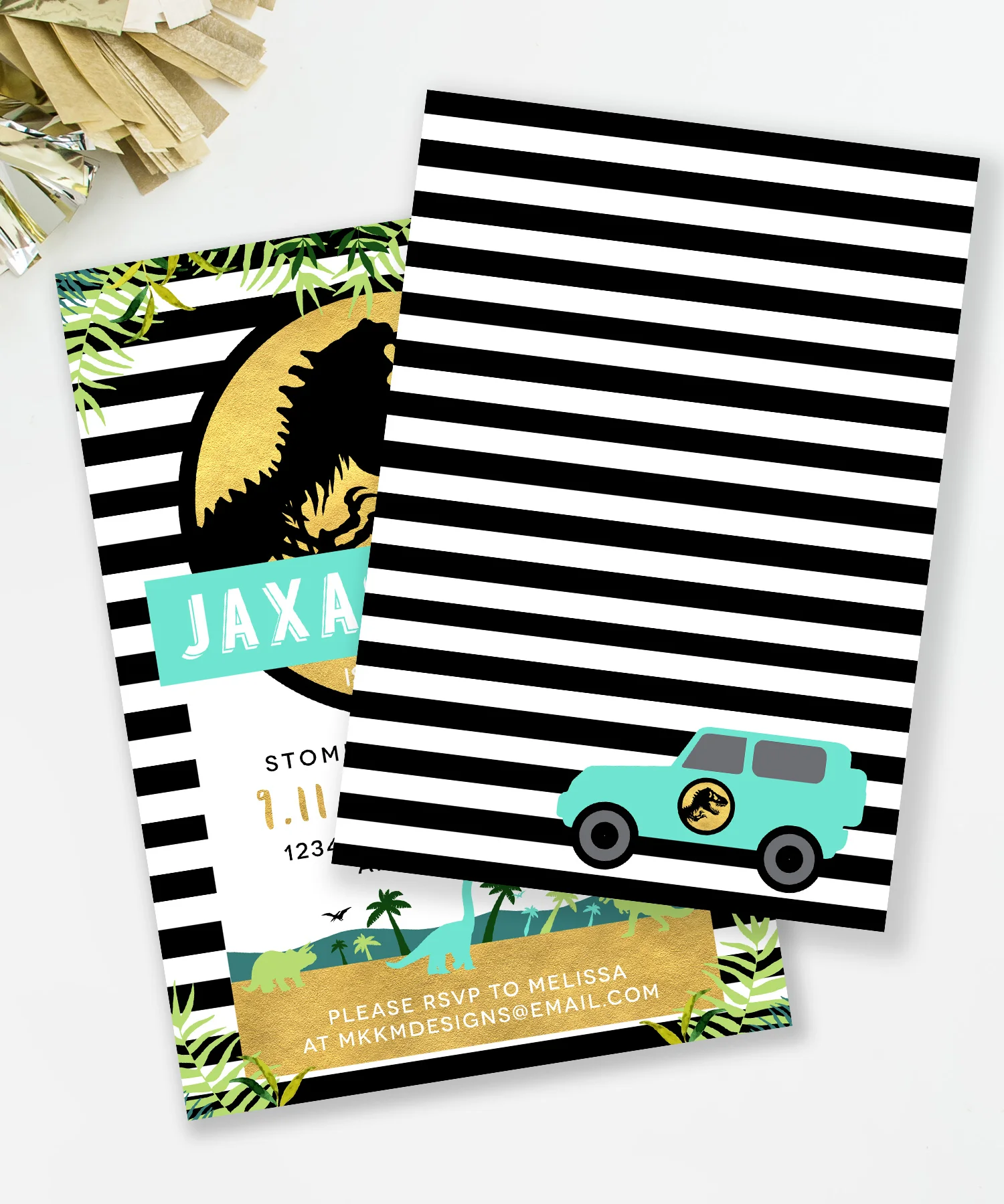 Jurassic park themed party invitations by MKKM Designs