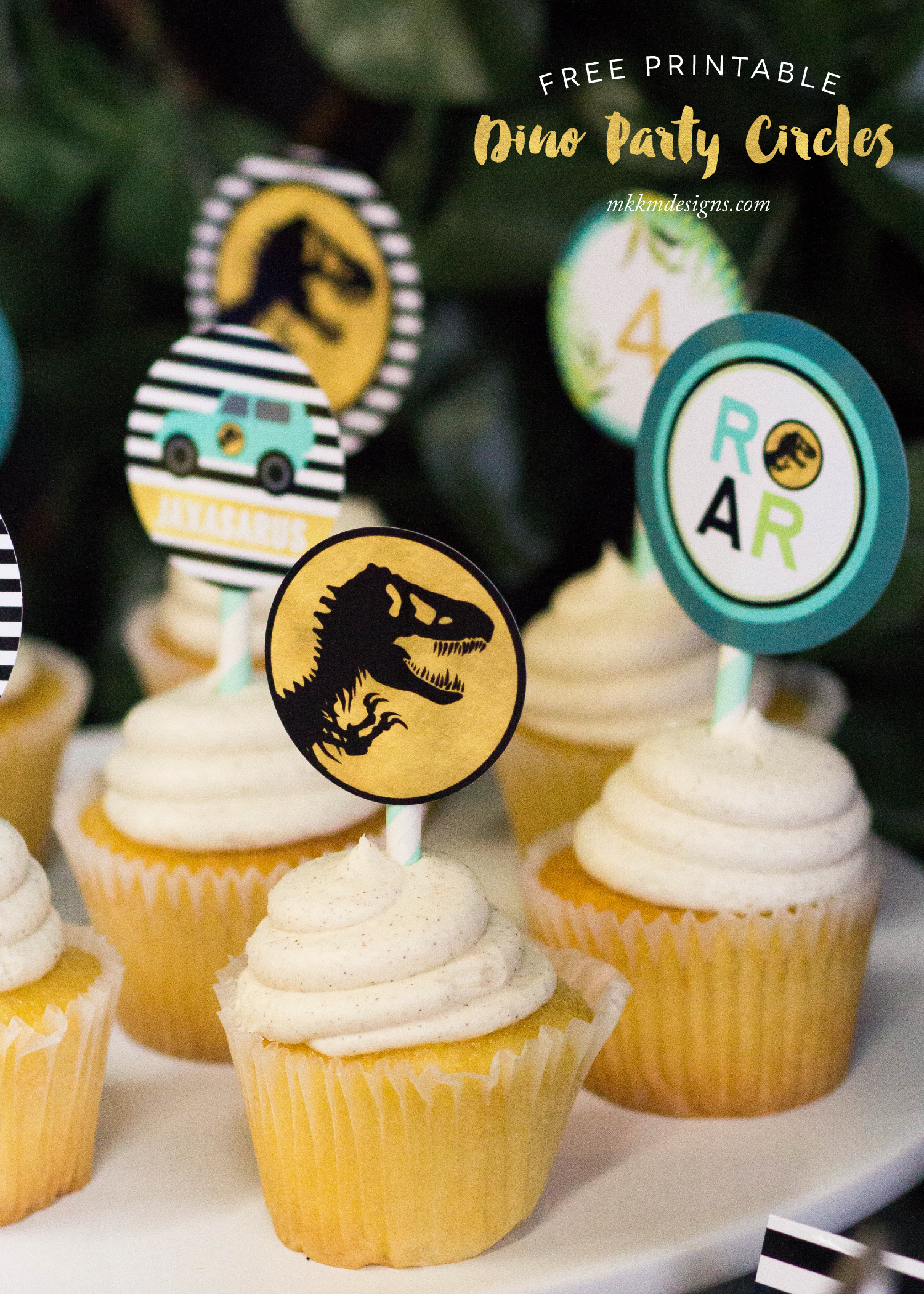 Free Printable Dinosaur Cupcake toppers by MKKMDesigns