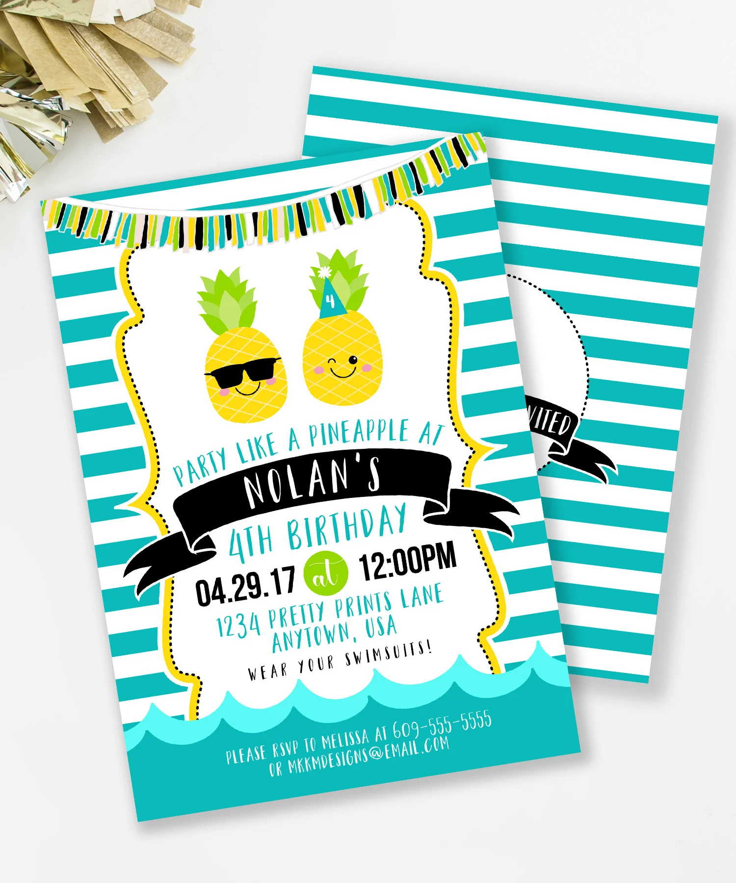 Party like a pineapple with our pineapple party invitations. This invite is perfect for a summer birthday.