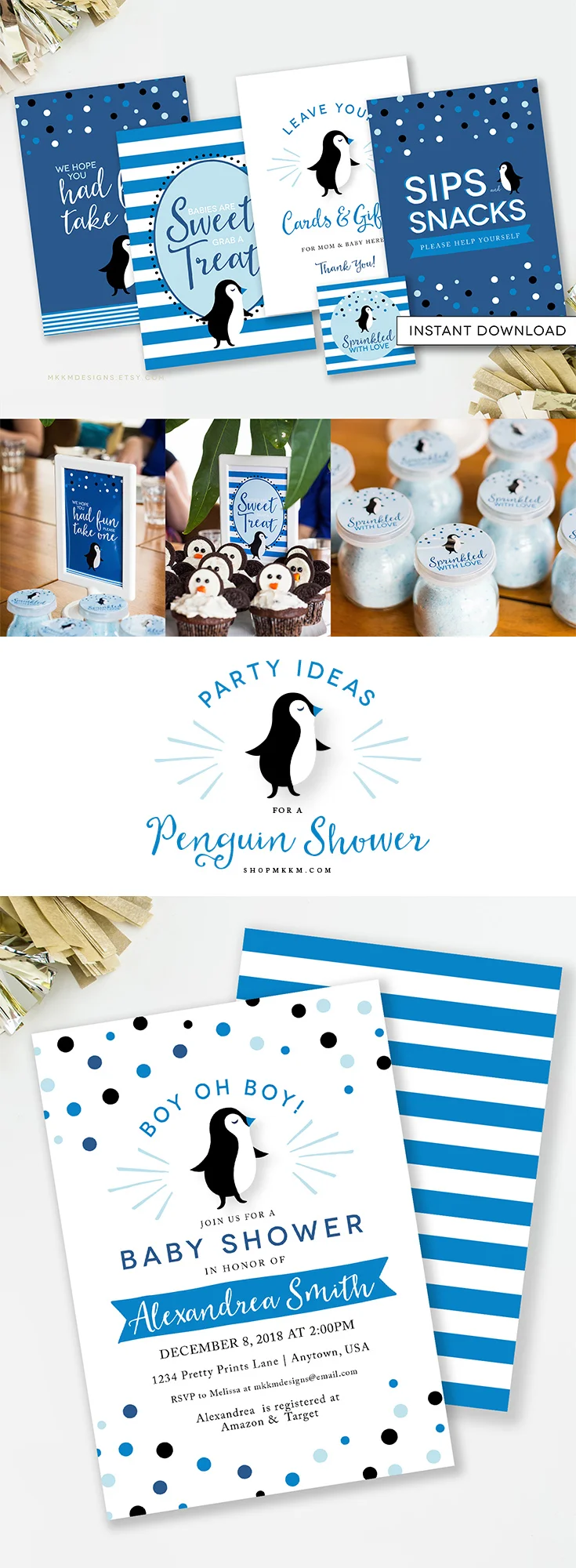 Penguin Baby Shower party ideas and free printables from MKKM Designs