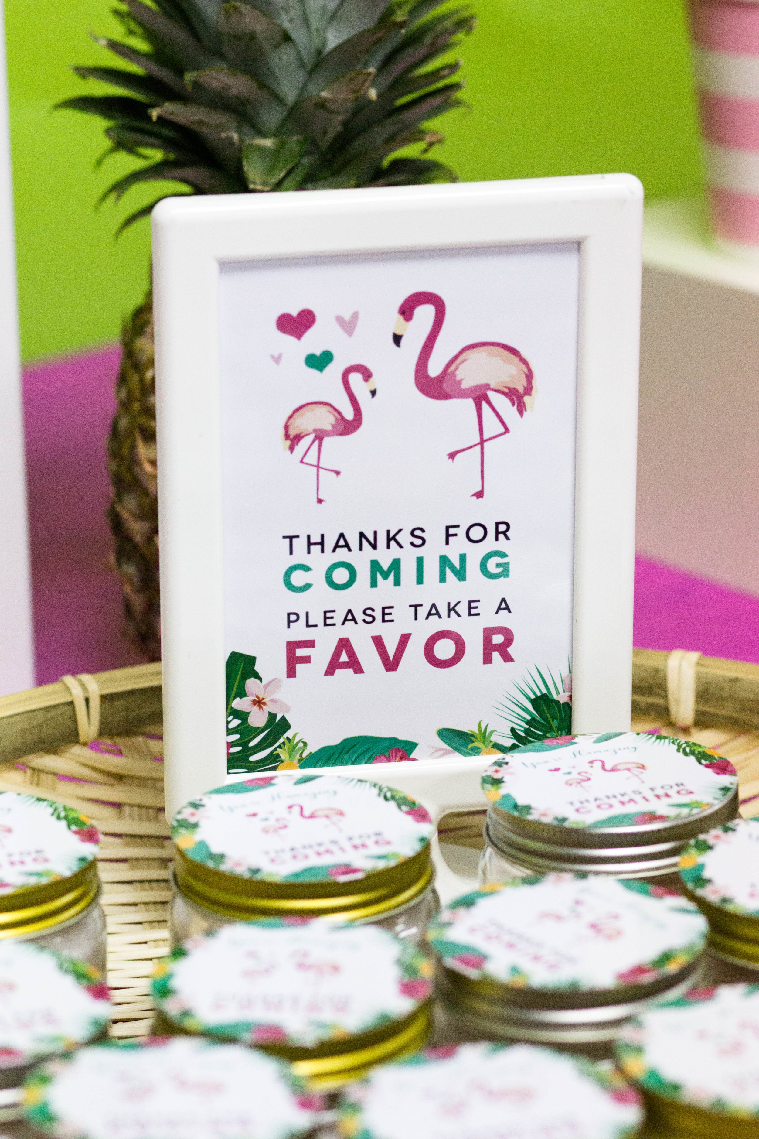 Flamingo baby shower favor sign // designs from shopmkkm.com