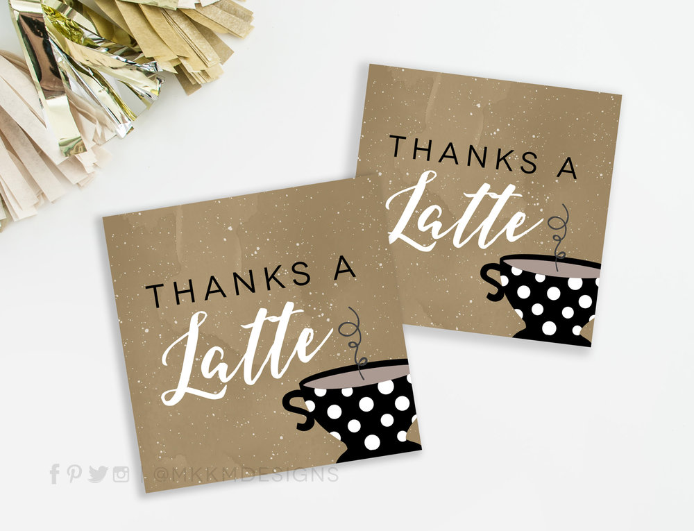 Thanks A Latte favor tags available in our etsy shop // mkkmdesigns.com