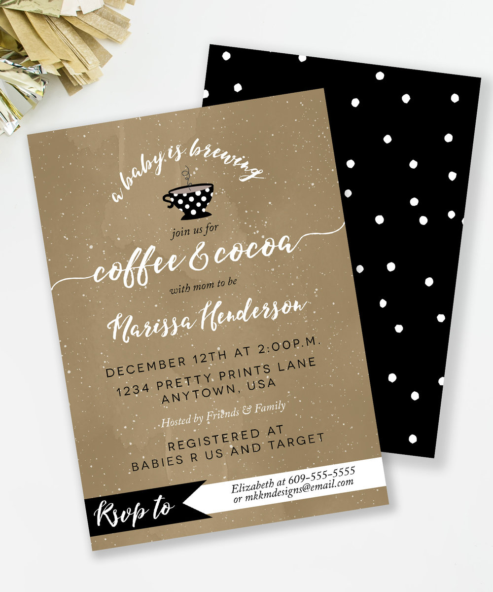 Coffee and Cocoa baby shower theme. Grab the invite from the girls at MKKM Designs