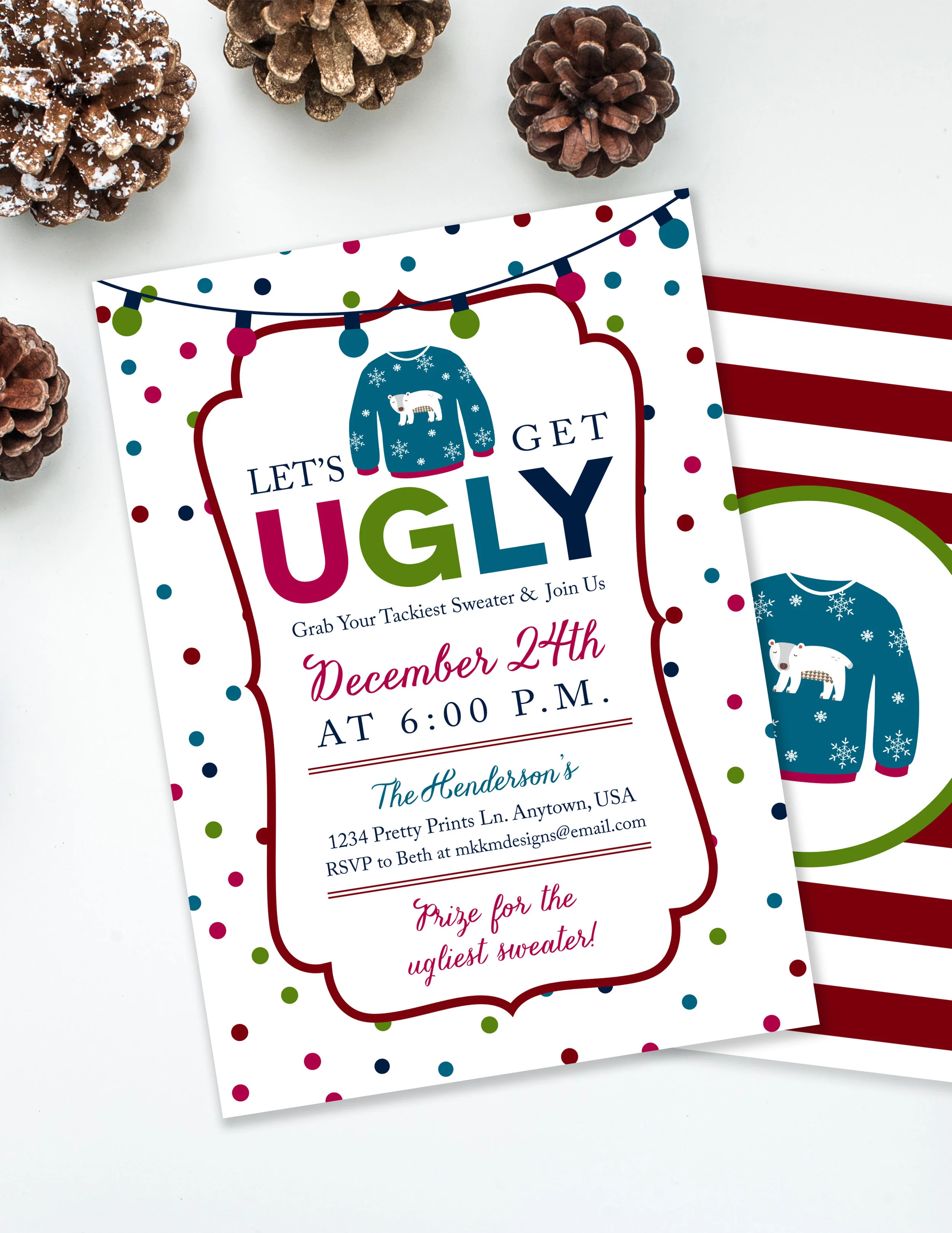 Let's Get Ugly, Ugly Sweater party invitation