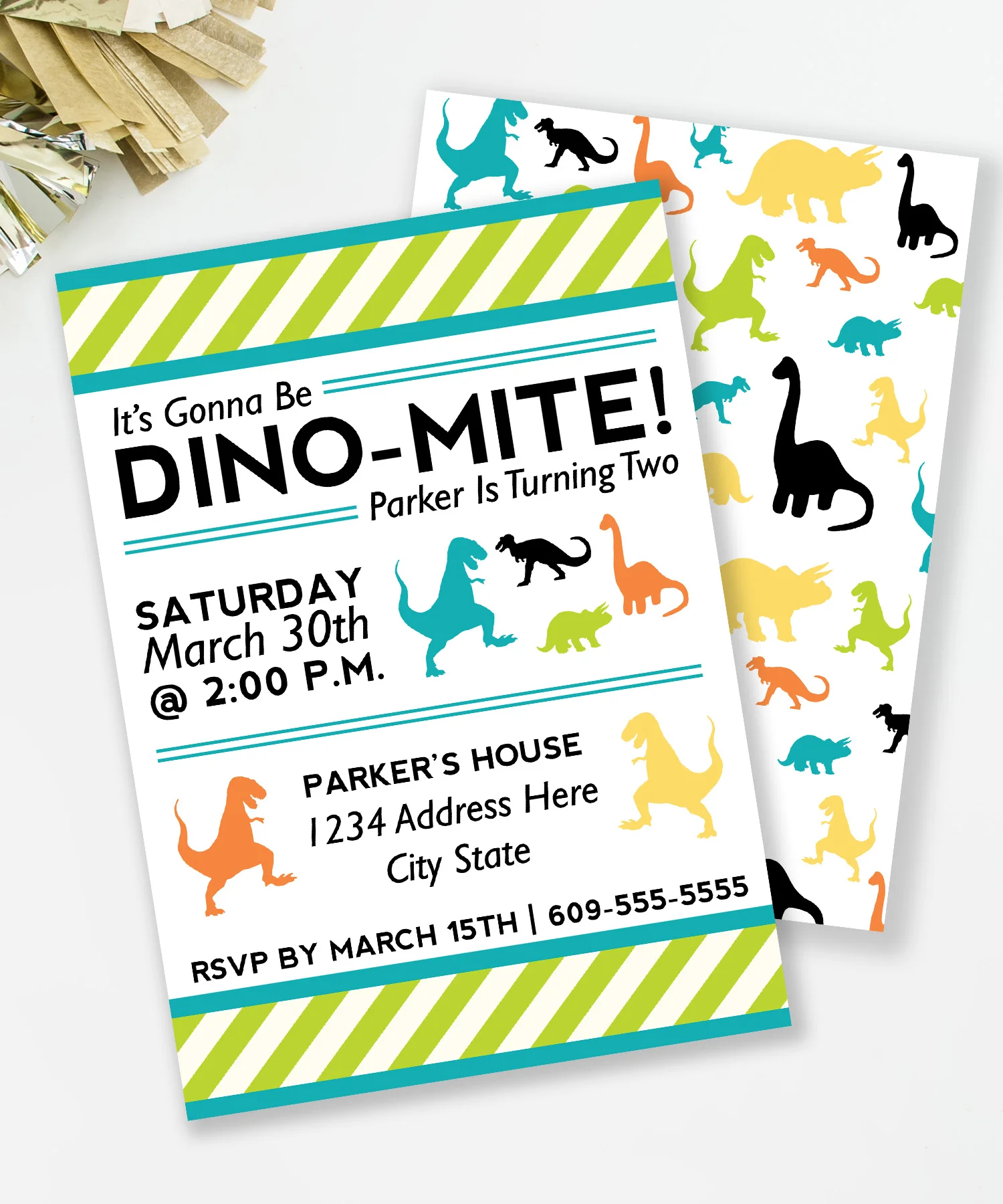 Dinosaur birthday party invitation. Custom invitation design personalized for your event // mkkmdesigns
