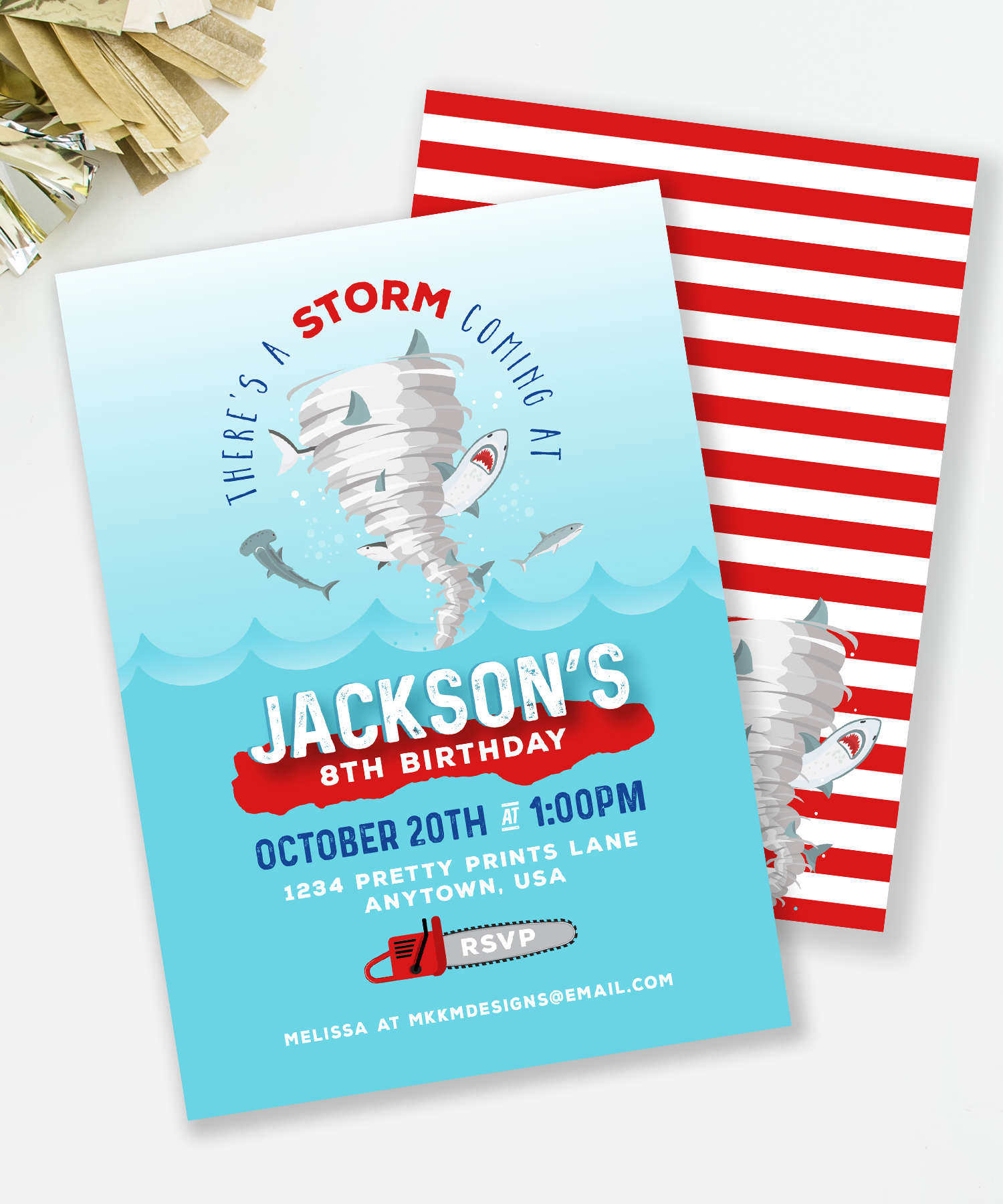 Sharknado Birthday Party Invitation // Shark Birthday Party Invite // MKKM Designs