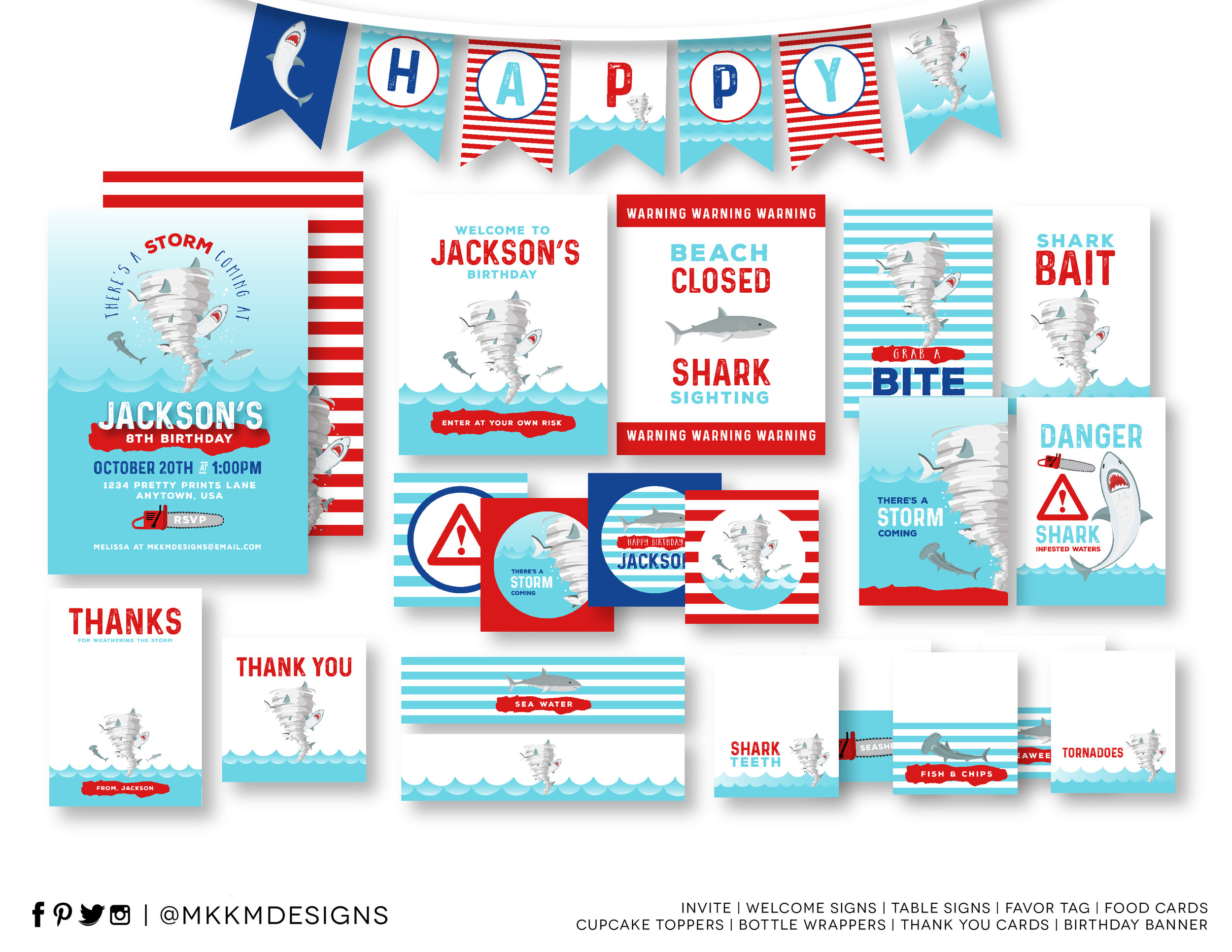 Sharknado Birthday Party Kit - Boy Birthday Party Ideas // mkkmdesigns