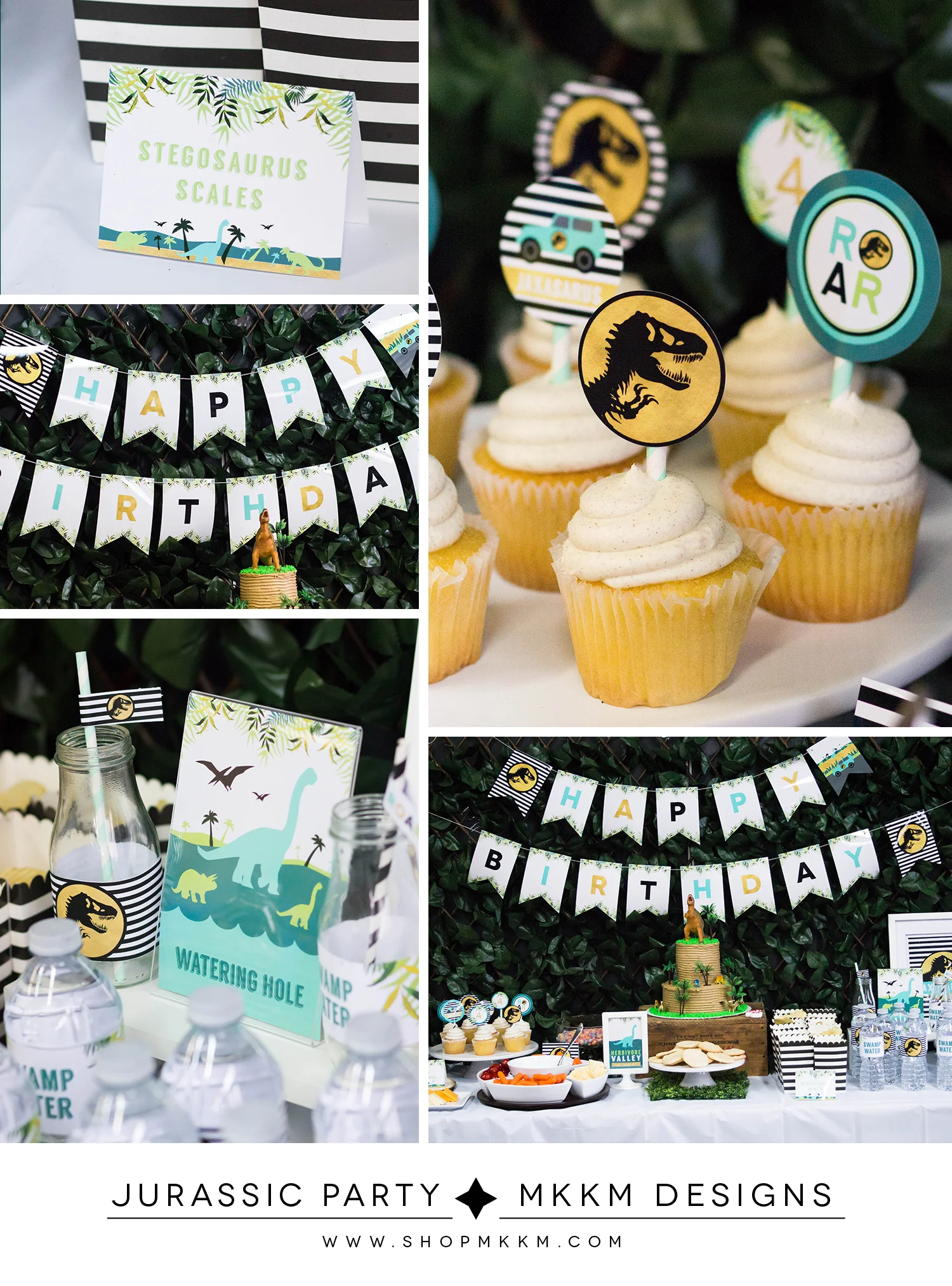 Jurassic Park Inspired birthday decor and free printable cupcake toppers. Designs from MKKM Designs