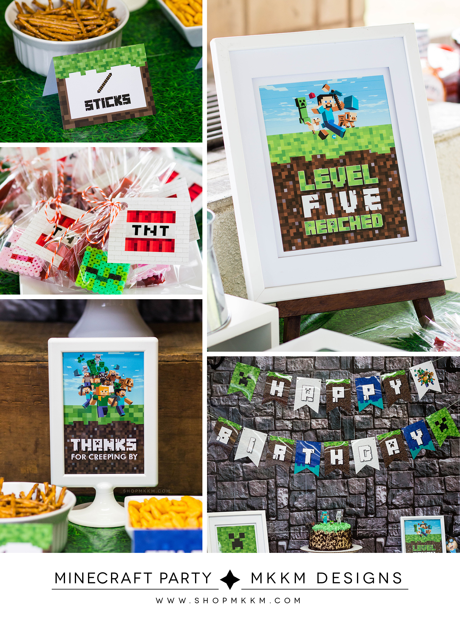 Minecraft party decor and free printables from MKKM Designs