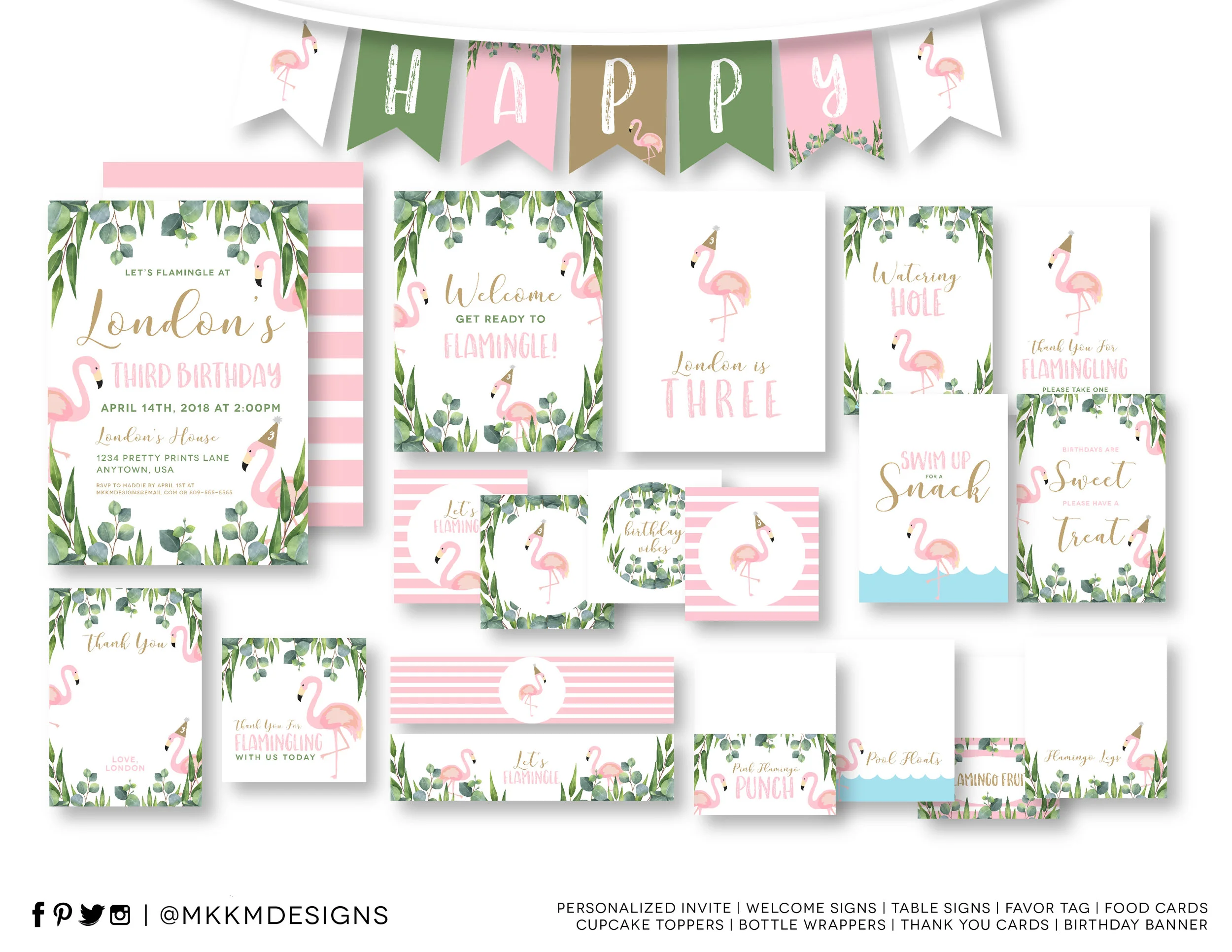 Flamingo Birthday Kit, Flamingo Invitation // mkkmdesigns