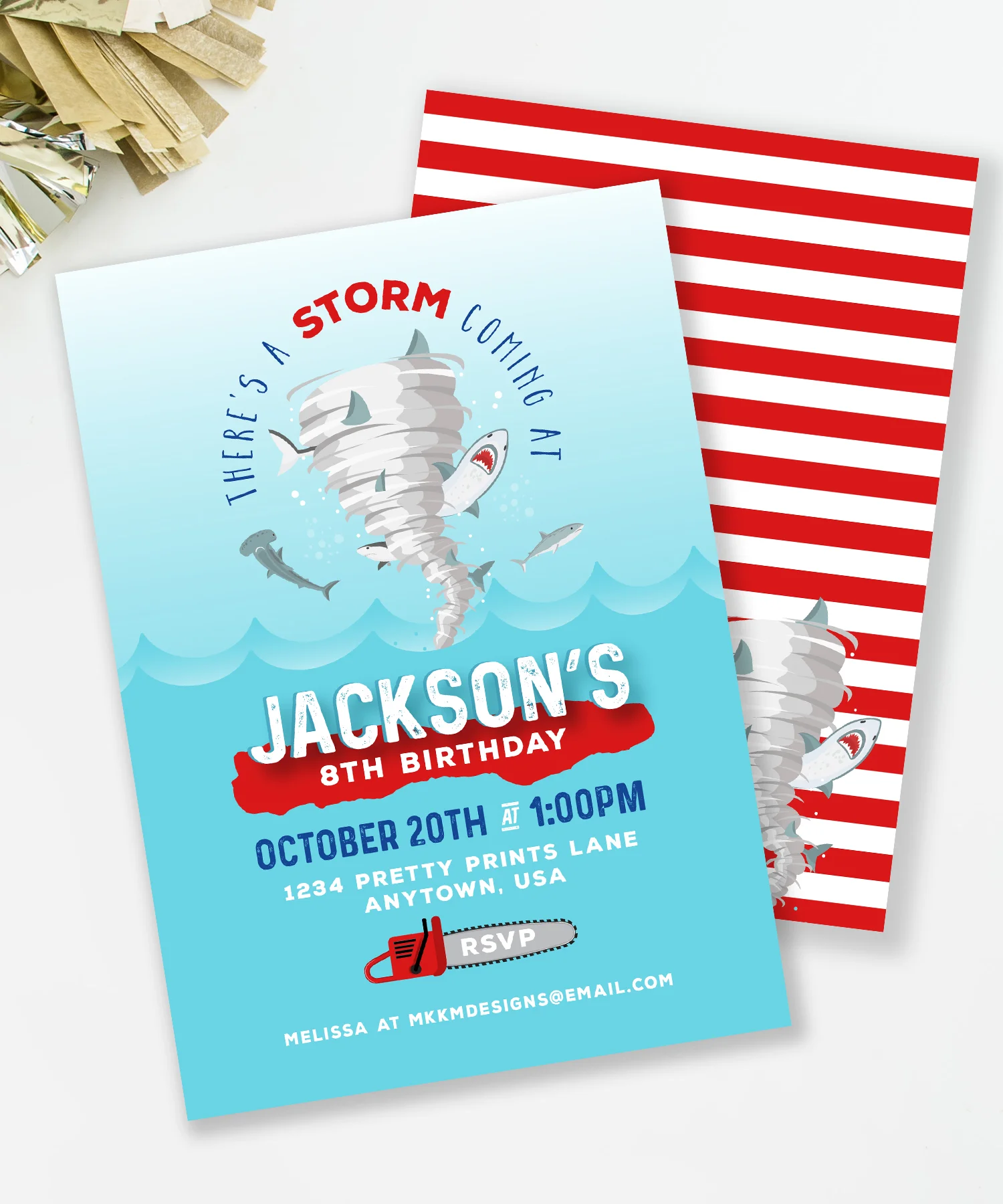 Sharknado birthday party invitations from mkkmdesigns