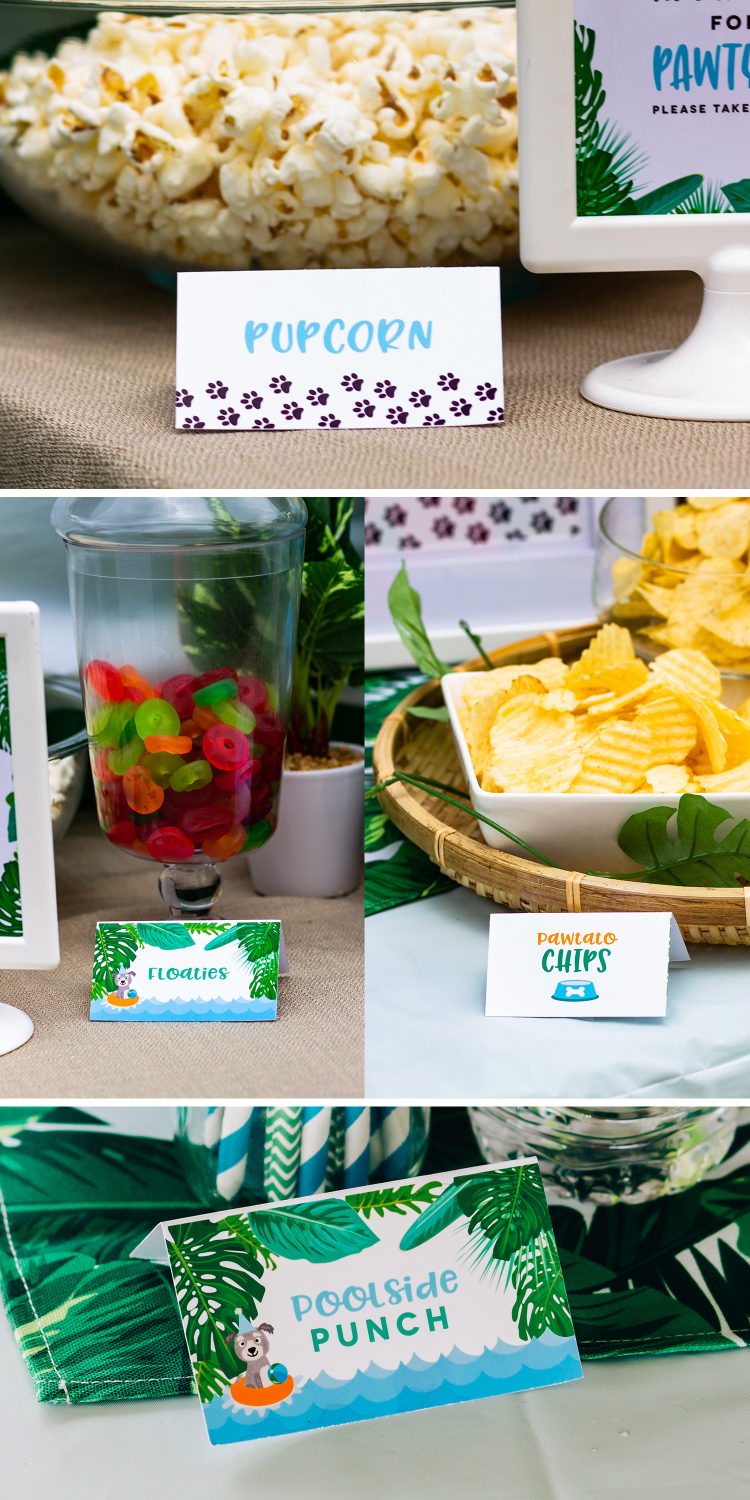 Puppy party food ideas - Pawtato Chips, Pupcorn, and more // mkkmdesigns