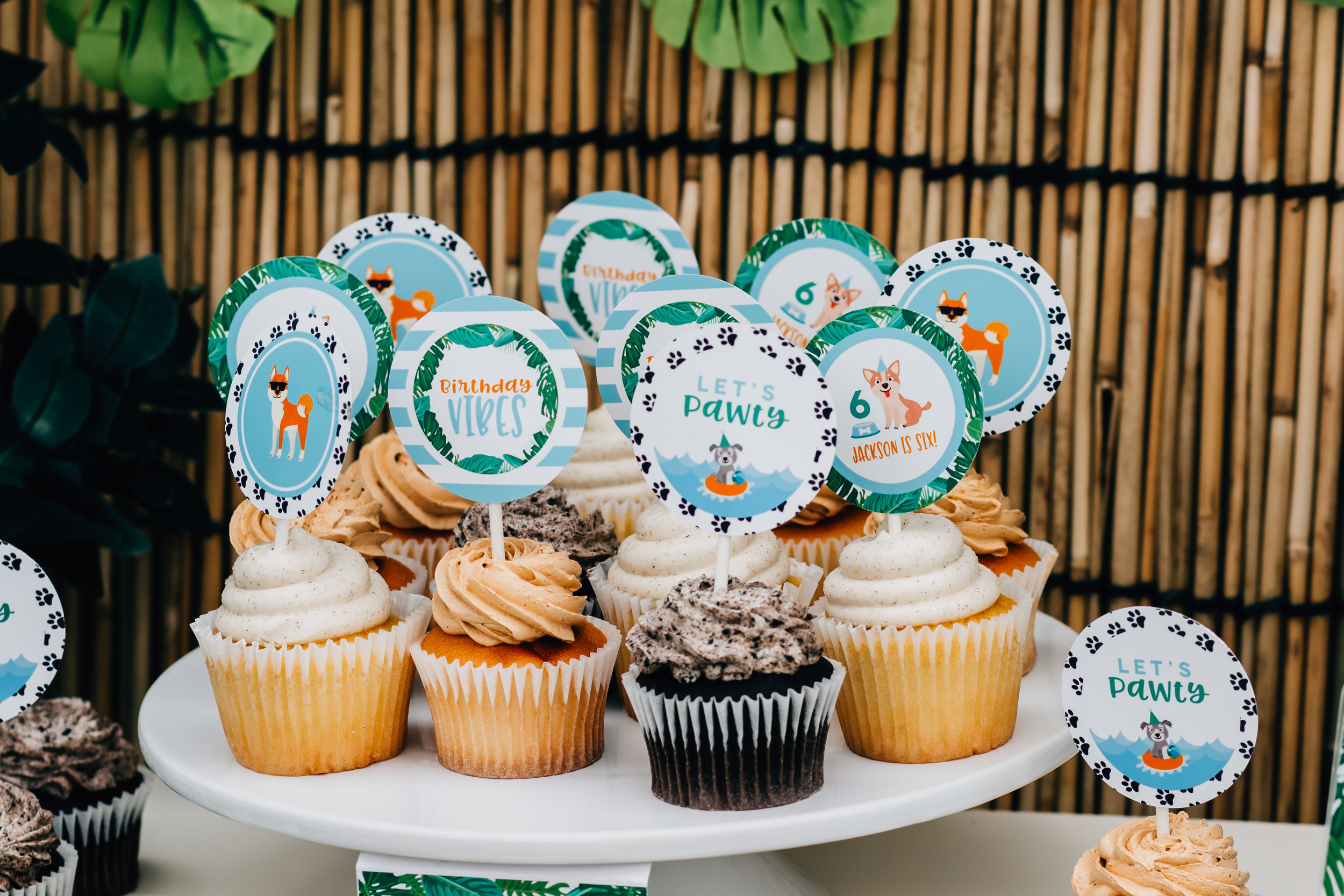 Custom cupcake toppers for a tropical puppy party // mkkmdesigns