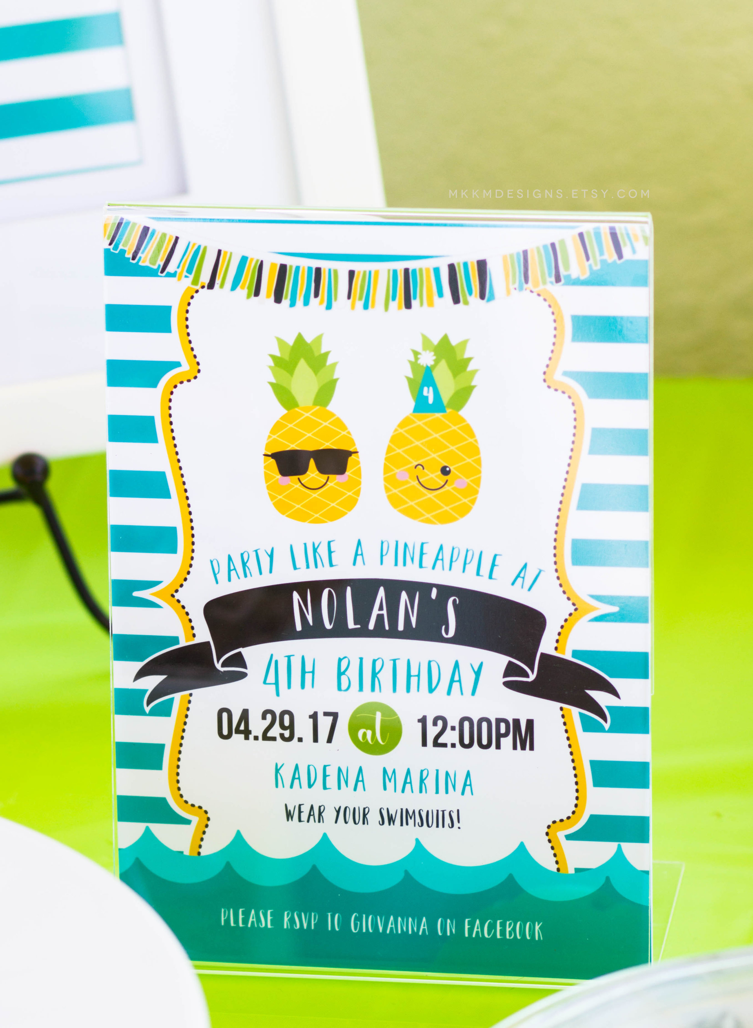 Pineapple party invitation from MKKM Designs