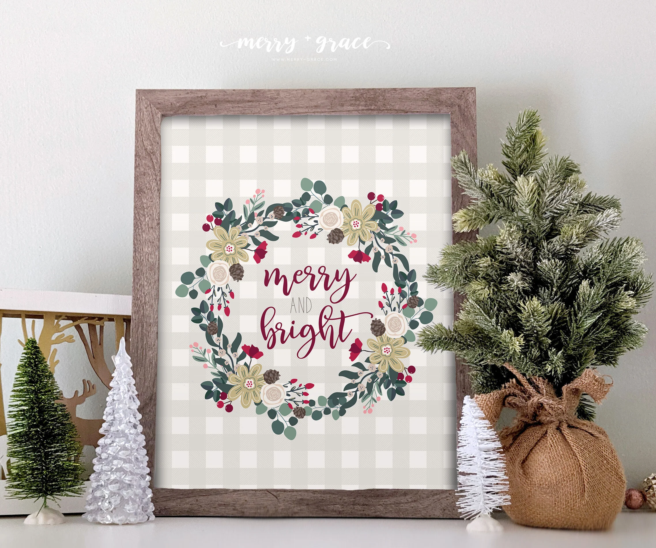 Rustic Farmhouse Christmas Decor - Merry &amp; Bright wall art // merry + grace