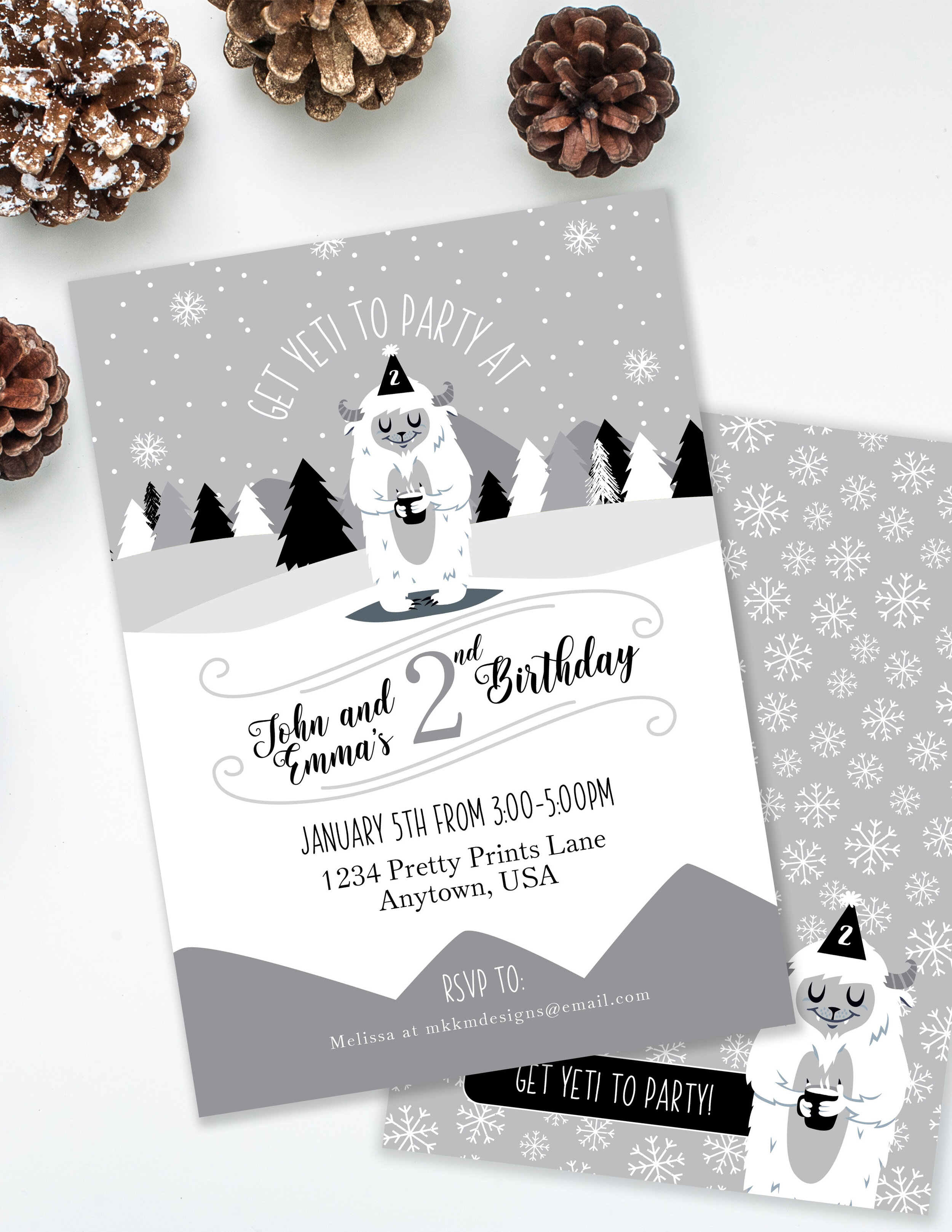 Modern Yeti party invitation for a winter birthday // merry and grace design co.