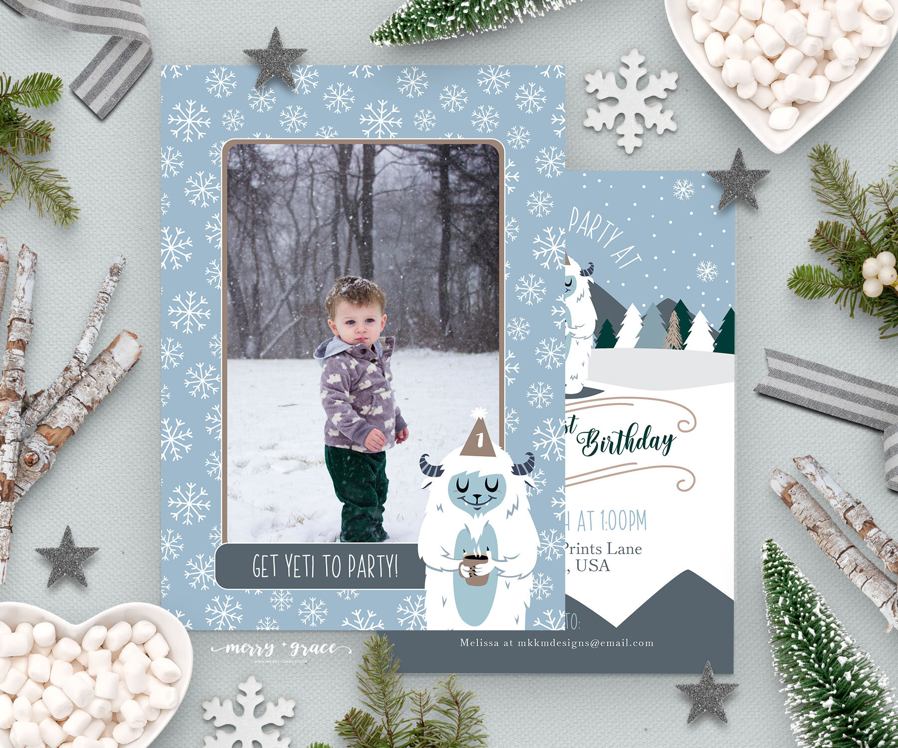 Yeti Birthday Invitation. Customize this invite with your own photo // merry and grace design co.