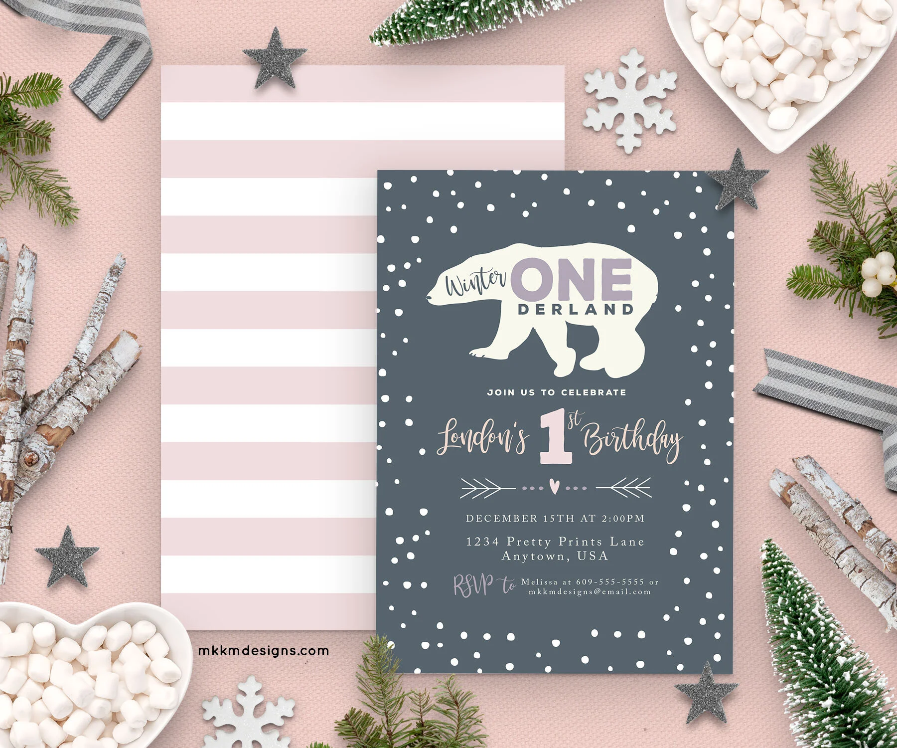 Polar Bear Winter ONEderland Birthday Invitation