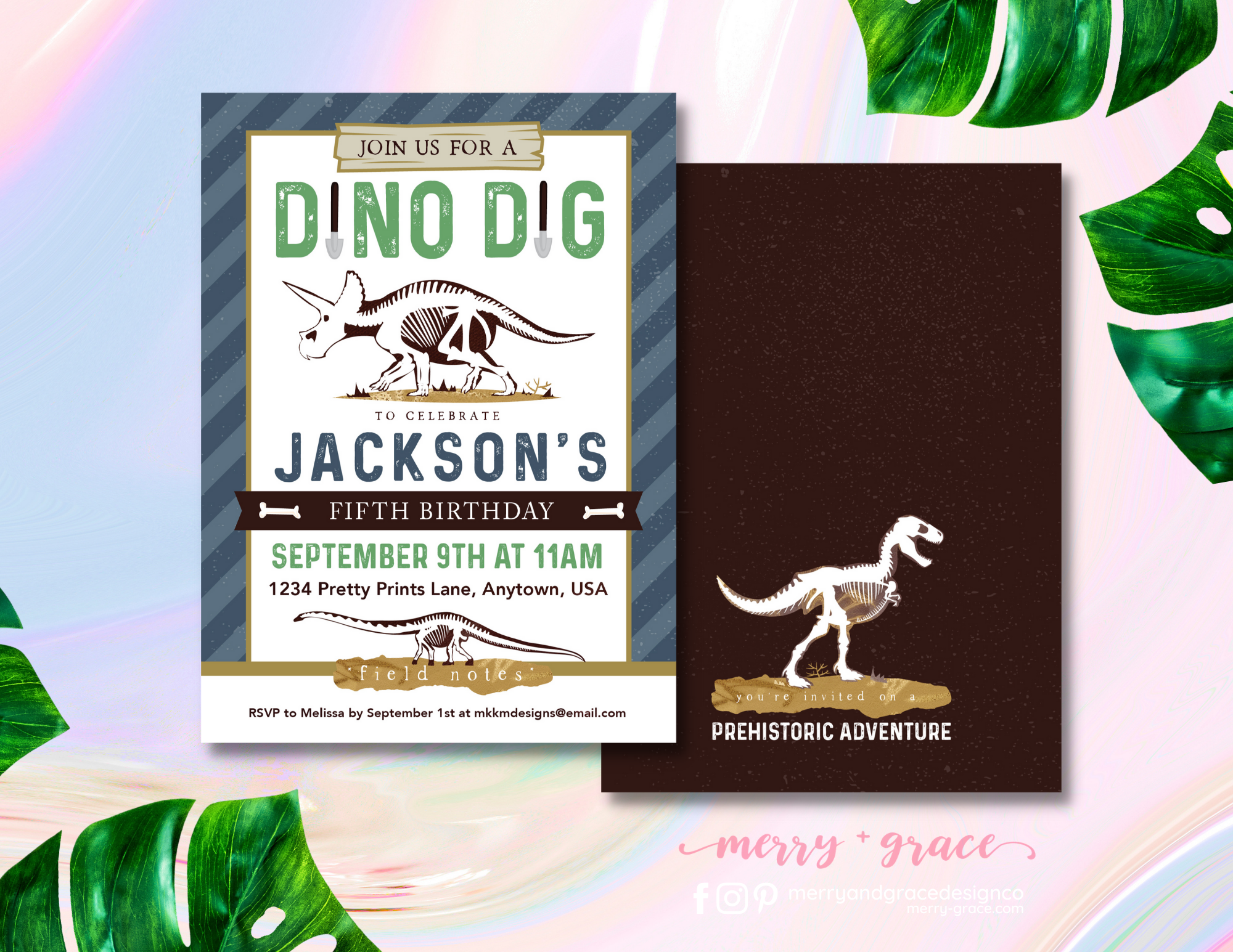 Dinosaur Dig Party Invites | Paleontologist Party Invitations - Merry Grace Design Co.