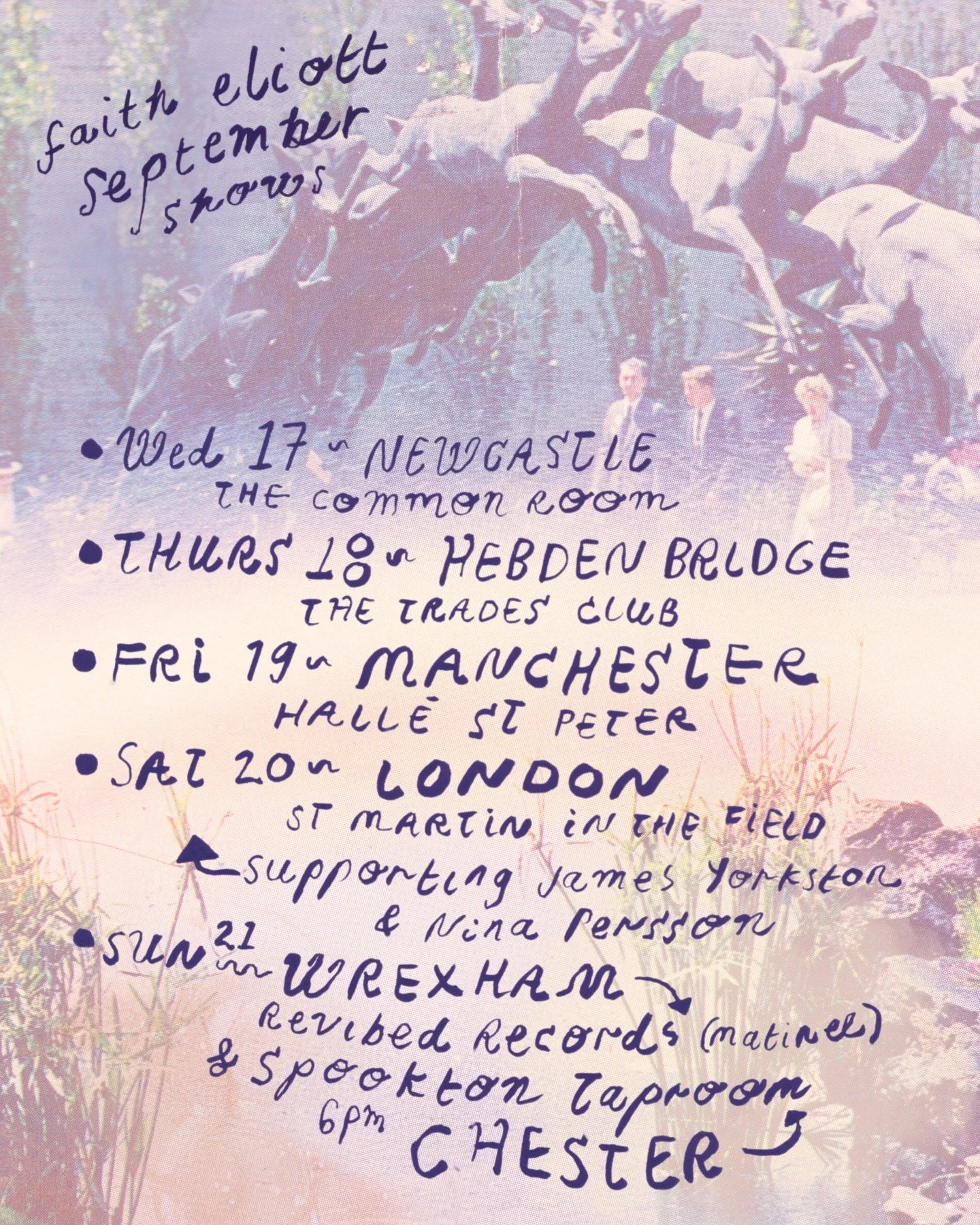 September!! Tour times coming up!

Wednesday 17 - Newcastle @thecommonroomgn

Thursday 18 - Hebden Bridge @the_trades_club 

Friday 19 - Manchester @hallestpeters

Saturday 20 - London @stmartininthefields 

all of the above supporting James Yorkston