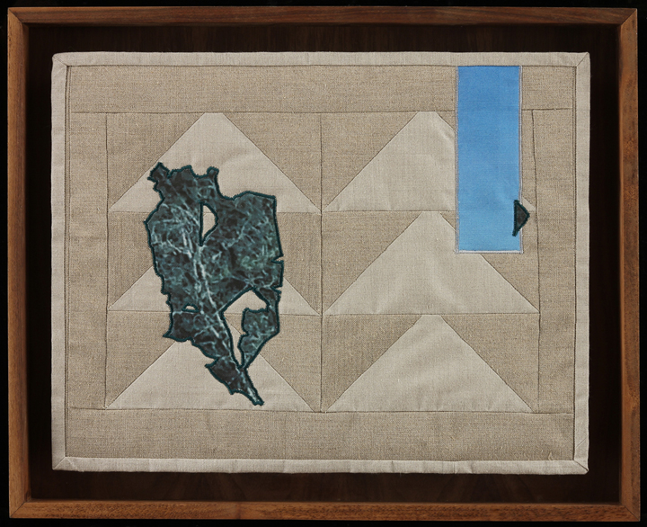 Bare Trees and Echoes, 2014 17.5 x 21.75" framed Quilt: linen canvas, batting, thread, muslin