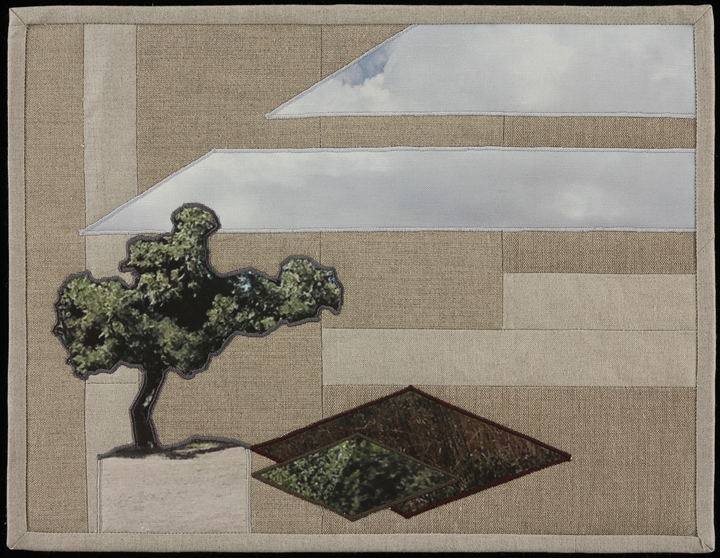 When I Fish Around I Feel The Haunting III, 2014 16.5" x 20.5" framed Quilt: linen canvas, muslin, batting, thread