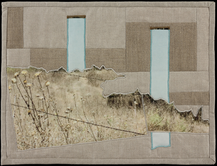 When I Fish Around I Feel The Haunting IV, 2014 16.5" x 20.5" framed Quilt: linen canvas, muslin, batting, thread