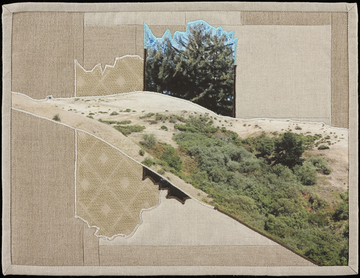 When I Fish Around I Feel The Haunting VI, 2014 16.5" x 20.5" framed Quilt: linen canvas, muslin, batting, thread