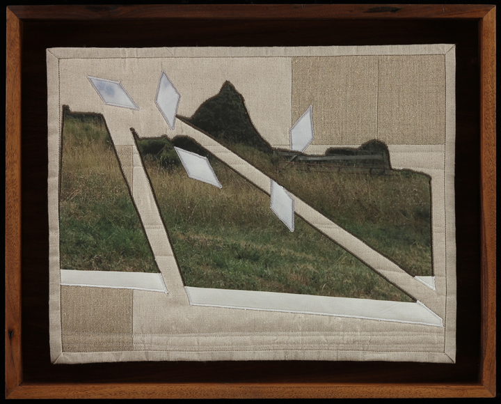 When I Fish Around I Feel The Haunting VII, 2014 16.5" x 20.5" framed Quilt: linen canvas, muslin, batting, thread