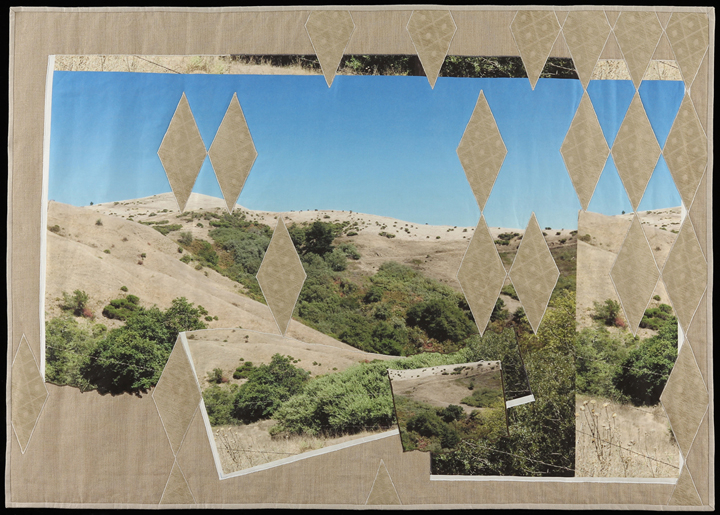 The Drive In Floods Through Me , 2014 42.25"x60.25" Quilt: linen canvas, upholstery fabric, batting, thread, muslin