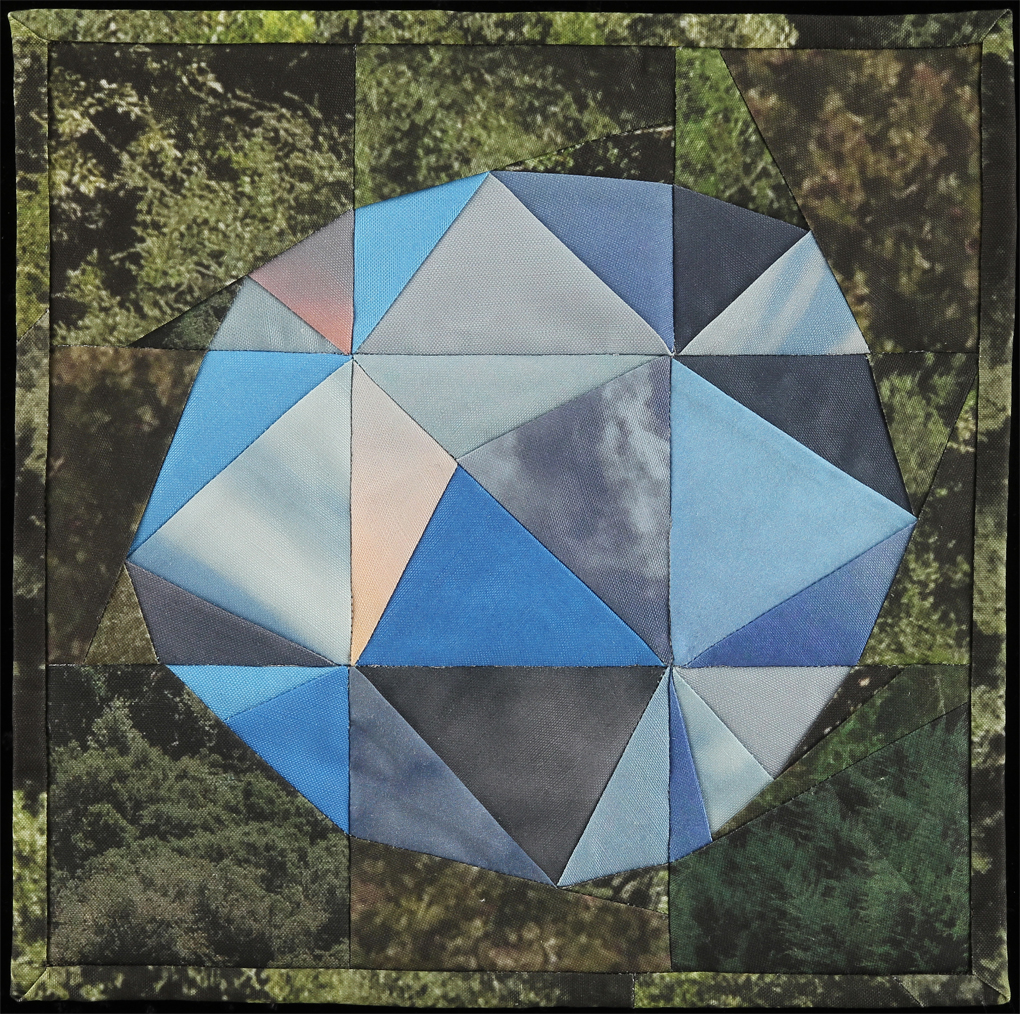 Sky Orb II, 2016 12.5"x12.5" Quilt: linen canvas, cotton fabric, batting, thread