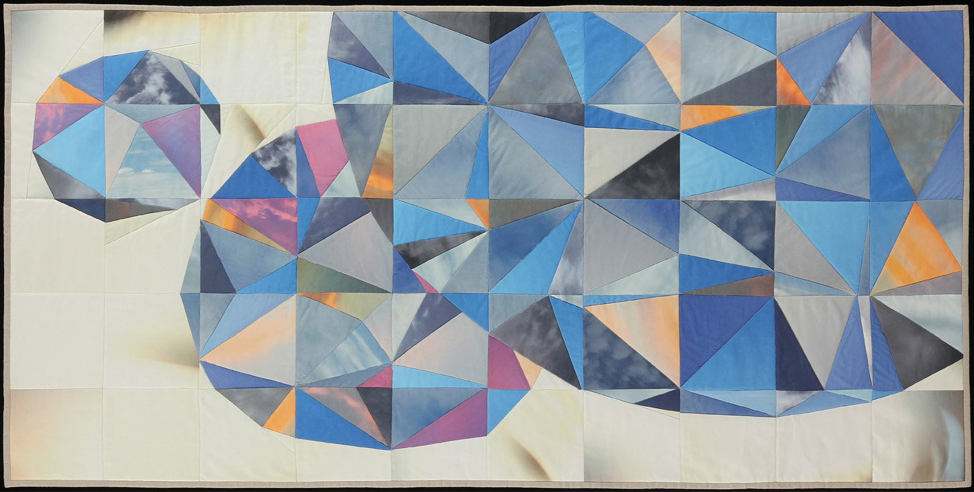 Sky Orb // Wild Blue Yonder , 2016 30"x70" Quilt: linen canvas, cotton fabric, muslin fabric, batting, thread