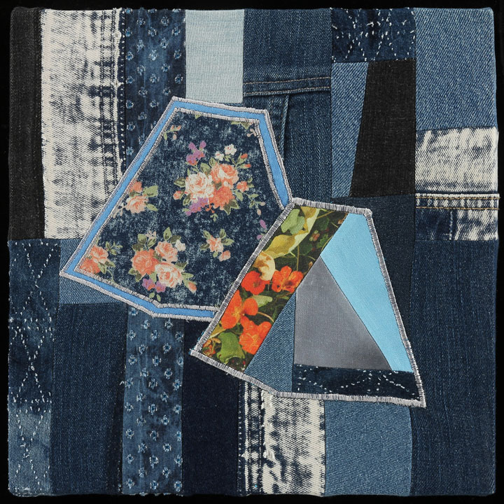 Coastal Vibes III, 2016 12”x12” Denim, photography on linen cotton canvas, thread, wood