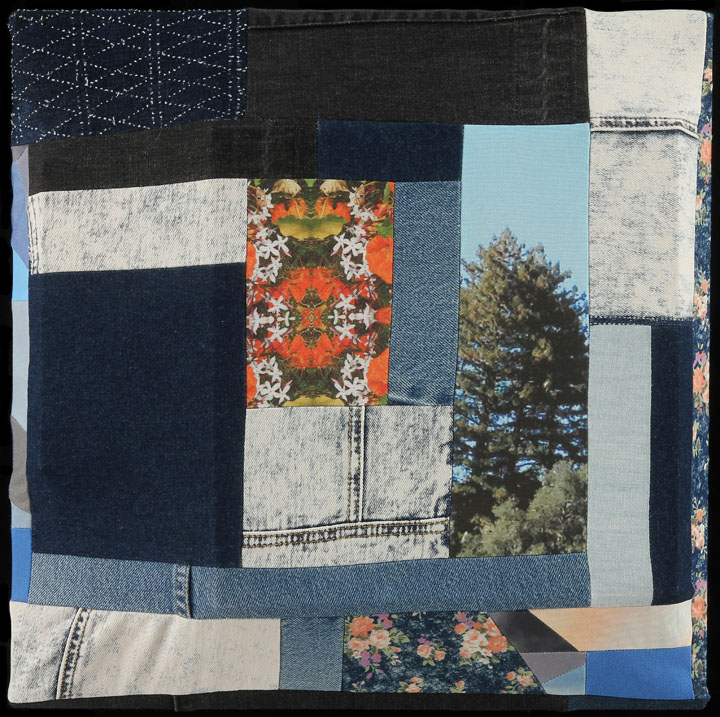 Coastal Vibes II, 2016 18’x18” Denim, photography on linen cotton canvas, thread, wood
