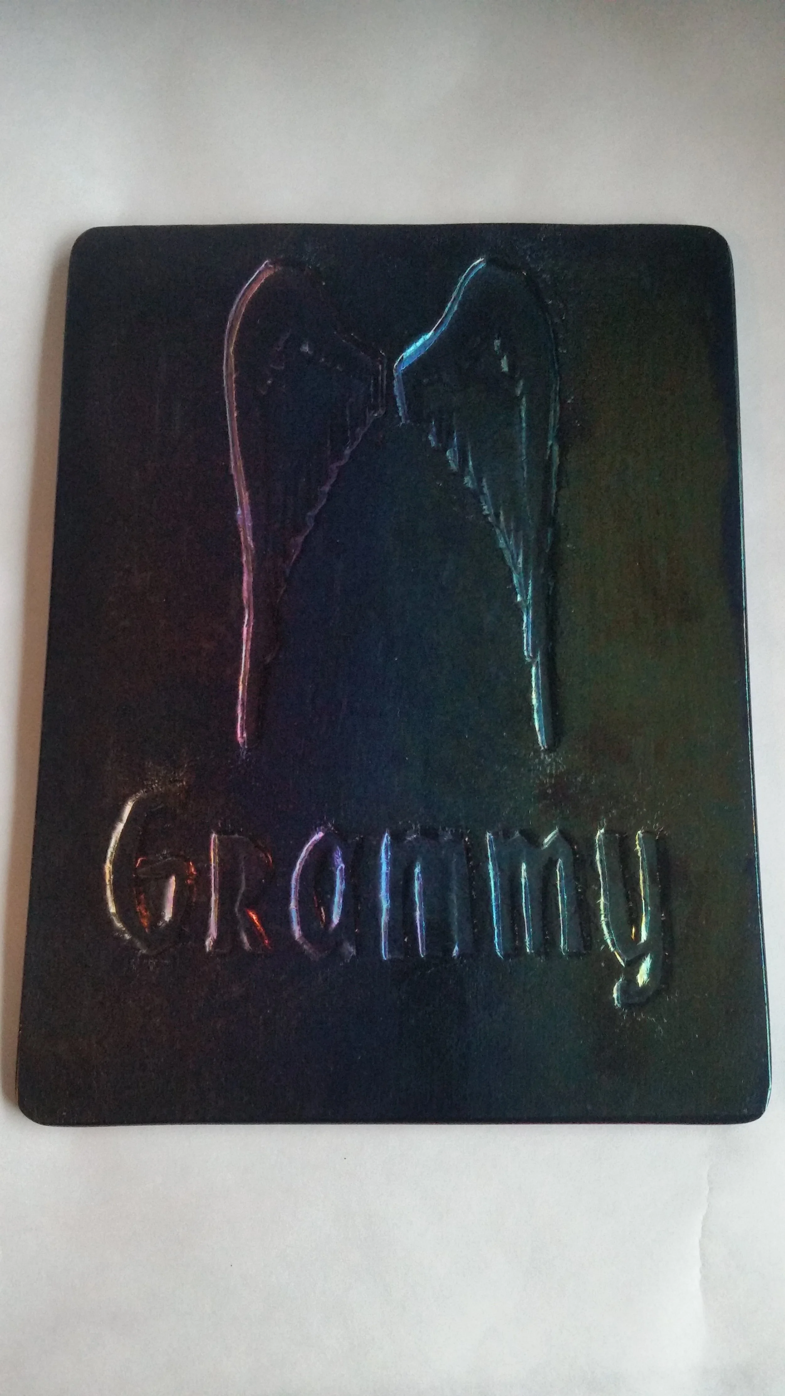 Custom Remembrance, on Purple Iridized Glass, with "Grammy" sentiment