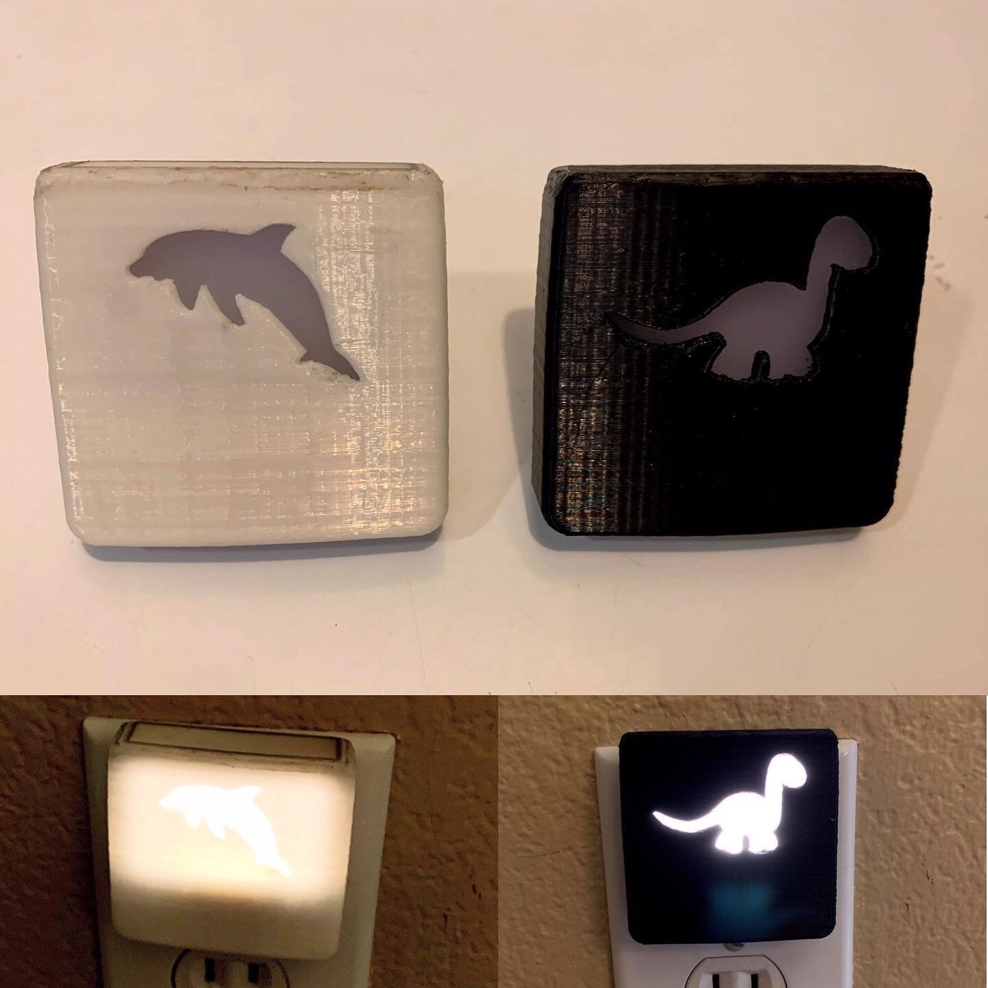 Night light covers #3dprinting #solidworks #industrialdesign #nightlights #productdesign #designforkids #generalelectric #dinosaur #dolphins #blackandwhite #3dmodeling #aneta2plus