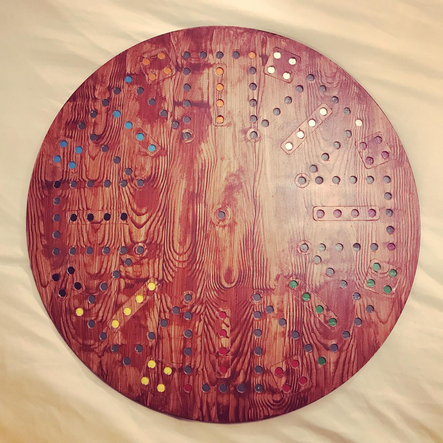 8 player aggravation board game #aggravation #boardgames #diy #fuaxwood #spaypaint #woodstain #industrialdesign #gamedesign