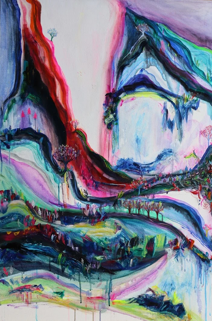 Friday NOVEMBER 3rd 5-7: KIM TATEO Kim Tateo is an artist, musician, community composter and eternal optimist. A common theme for her work is interconnectedness - to each other as humans and to the Earth. She is inspired by nature and all of the little worlds seen when exploring it. These natural elements and shapes come through in her paintings. She likes to move between releasing her feelings into abstract expressions and creating magical worlds of “lands within lands” which are filled with intentions and wishes for a brighter world; one filled with hope, love and beauty and the little creatures and botanicals are meant as reminders of this. All of her work is meant to evoke a sense of dreaming and playfulness.