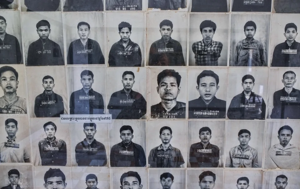 Part of a wall of photos of Khmer killed at Security Prison 21 (S-21)