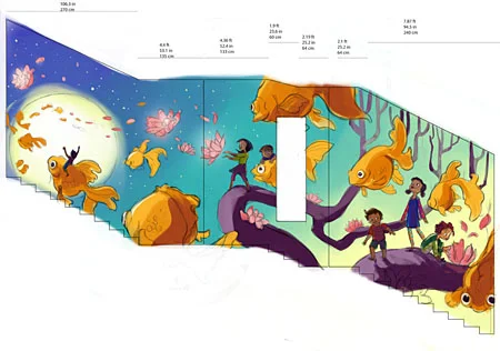 The artists' color study of the mural.