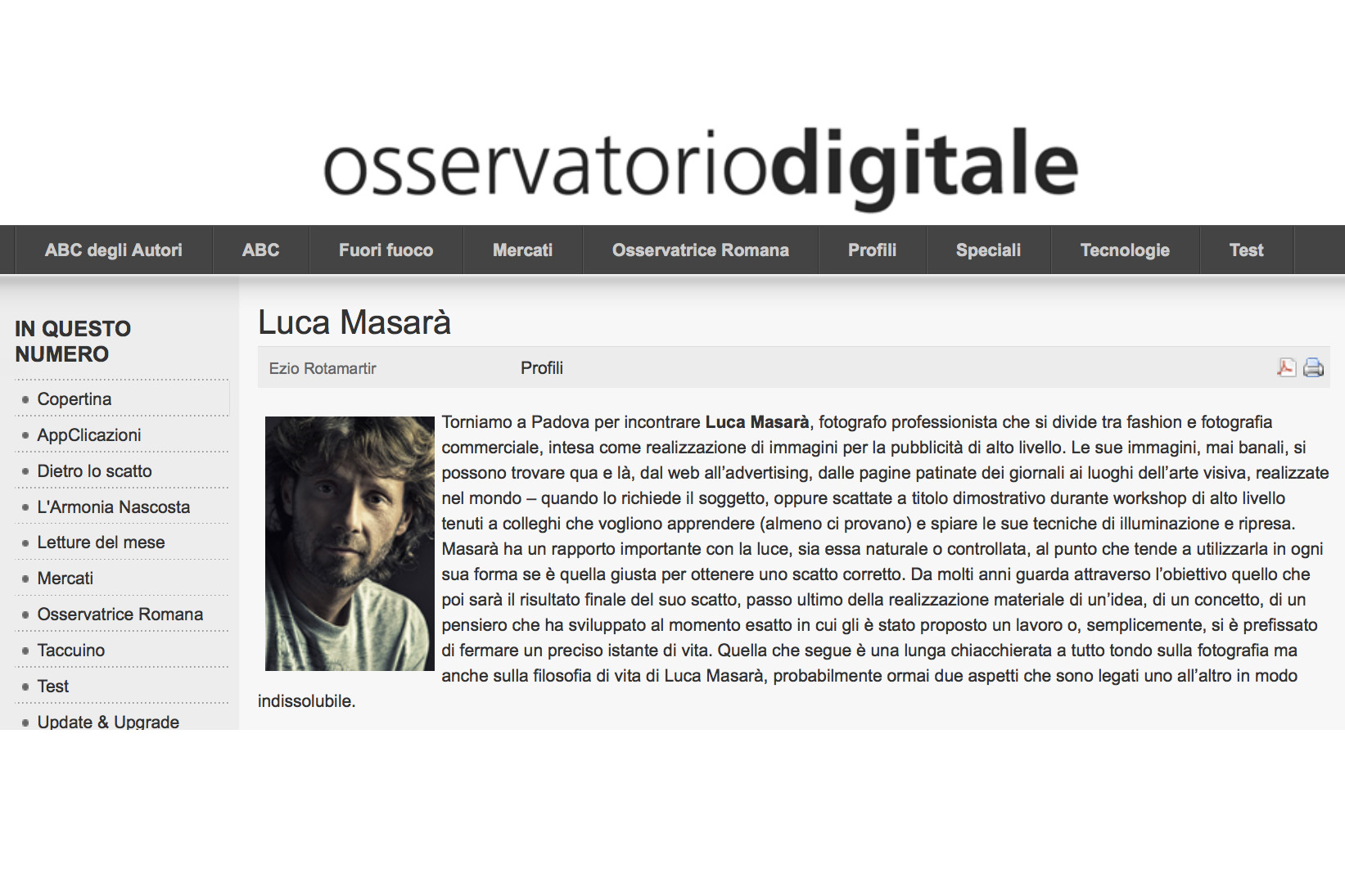 Interview for Osservatorio Digitale: Luca Masarà Profile