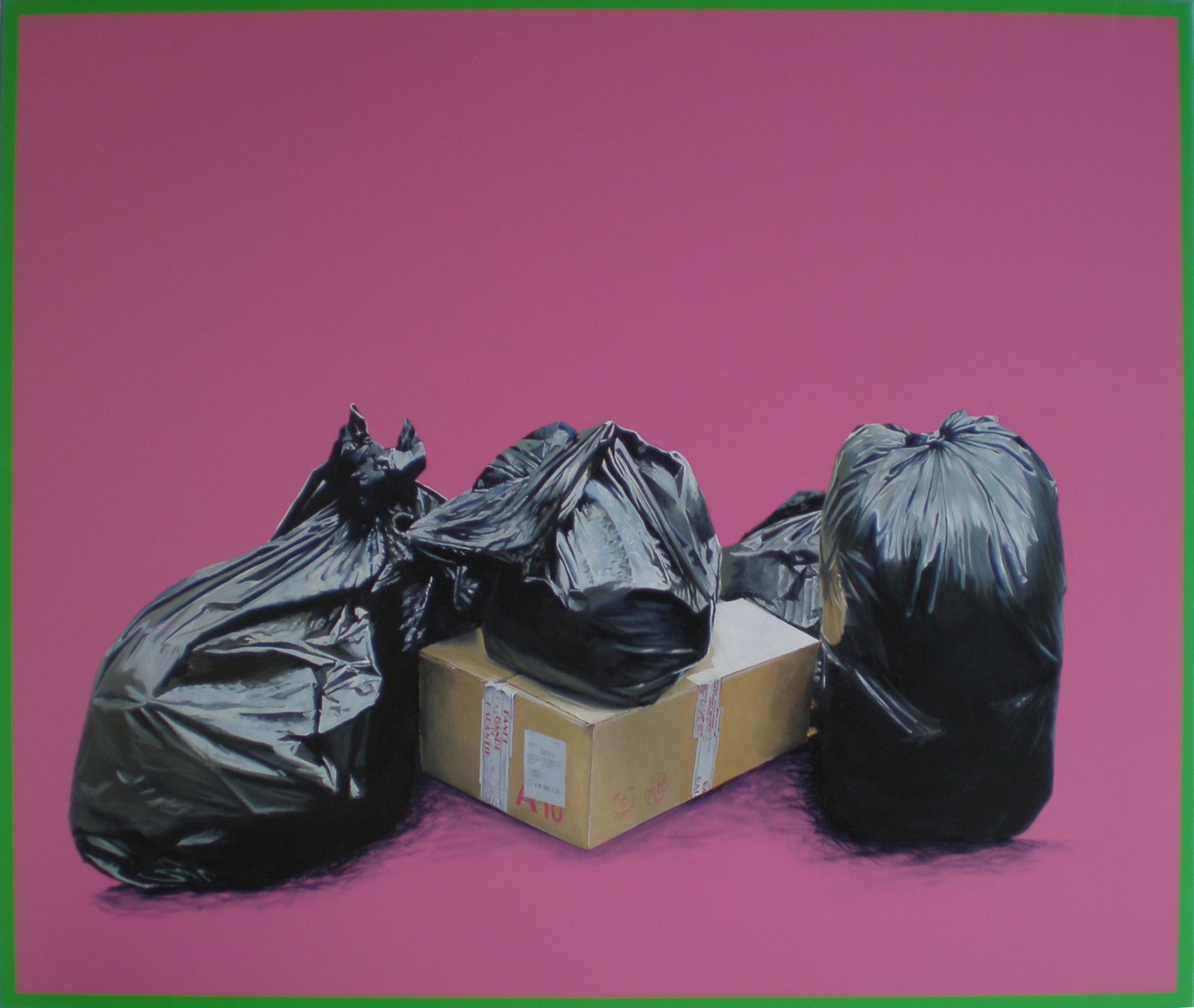  Série " Les sacs poubelle " Rose (2008) 130 x 162 cm huile sur toile, fond acrylique 
