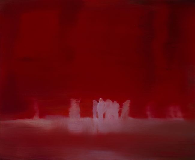  Le rideau rouge huile sur toile 46 x 55 cm 