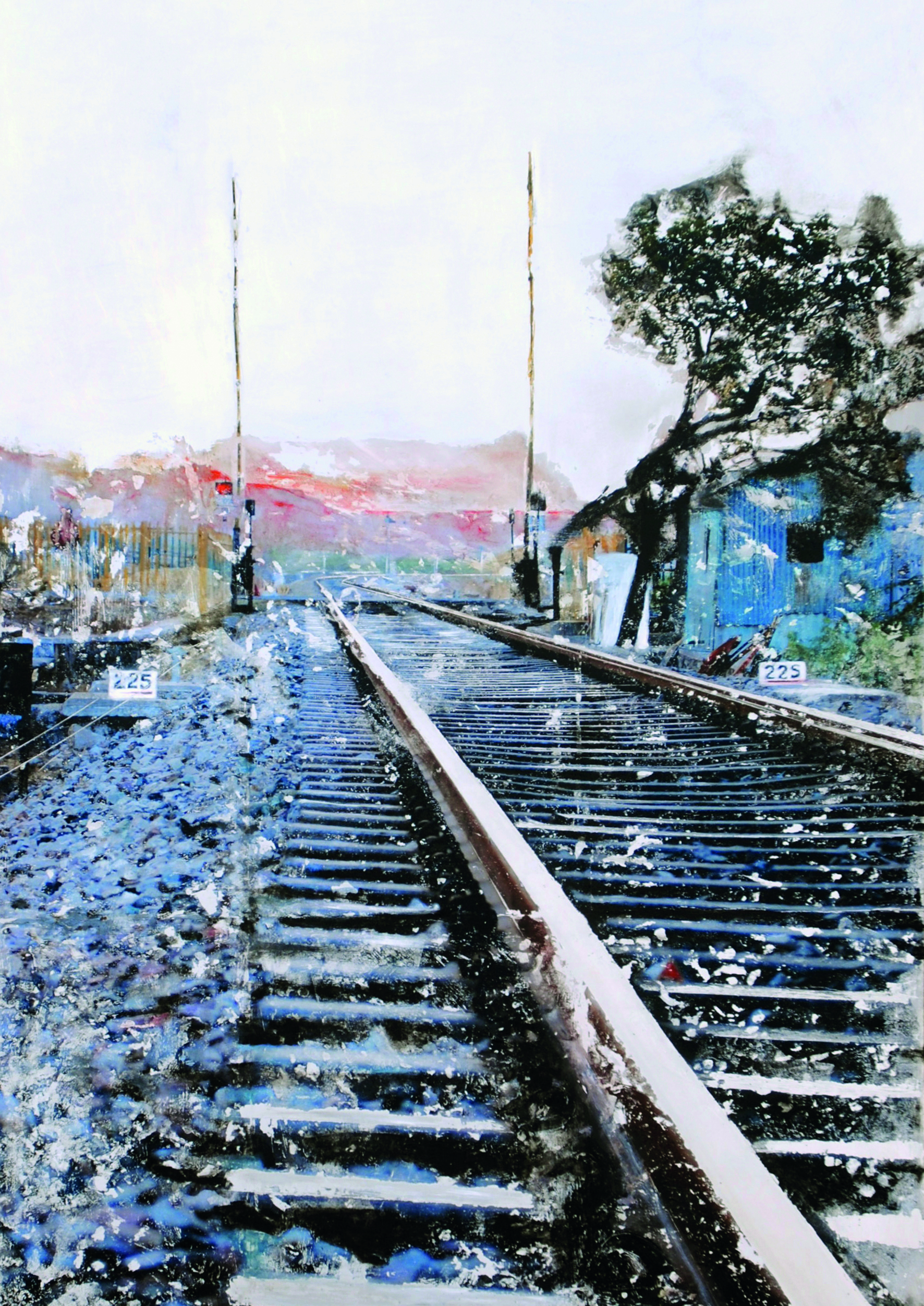  Km 225 Rajasthan technique mixte sur aluminium 130 x 80 cm  Collection Privée 