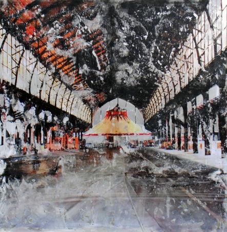 Chapiteau Brussels technique mixte sur aluminium 80 x 80 cm