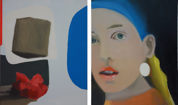  Portrait de la jeune fille à l’intrigant (2018) acrylique et huile sur toile 27 x 22 cm (x2) 