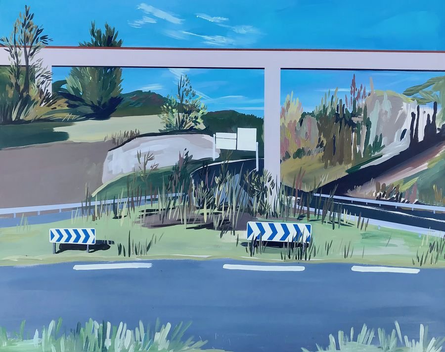 A64 entrée 20 direction Bayonne (2020) Acrylique sur toile 80x 100 cm