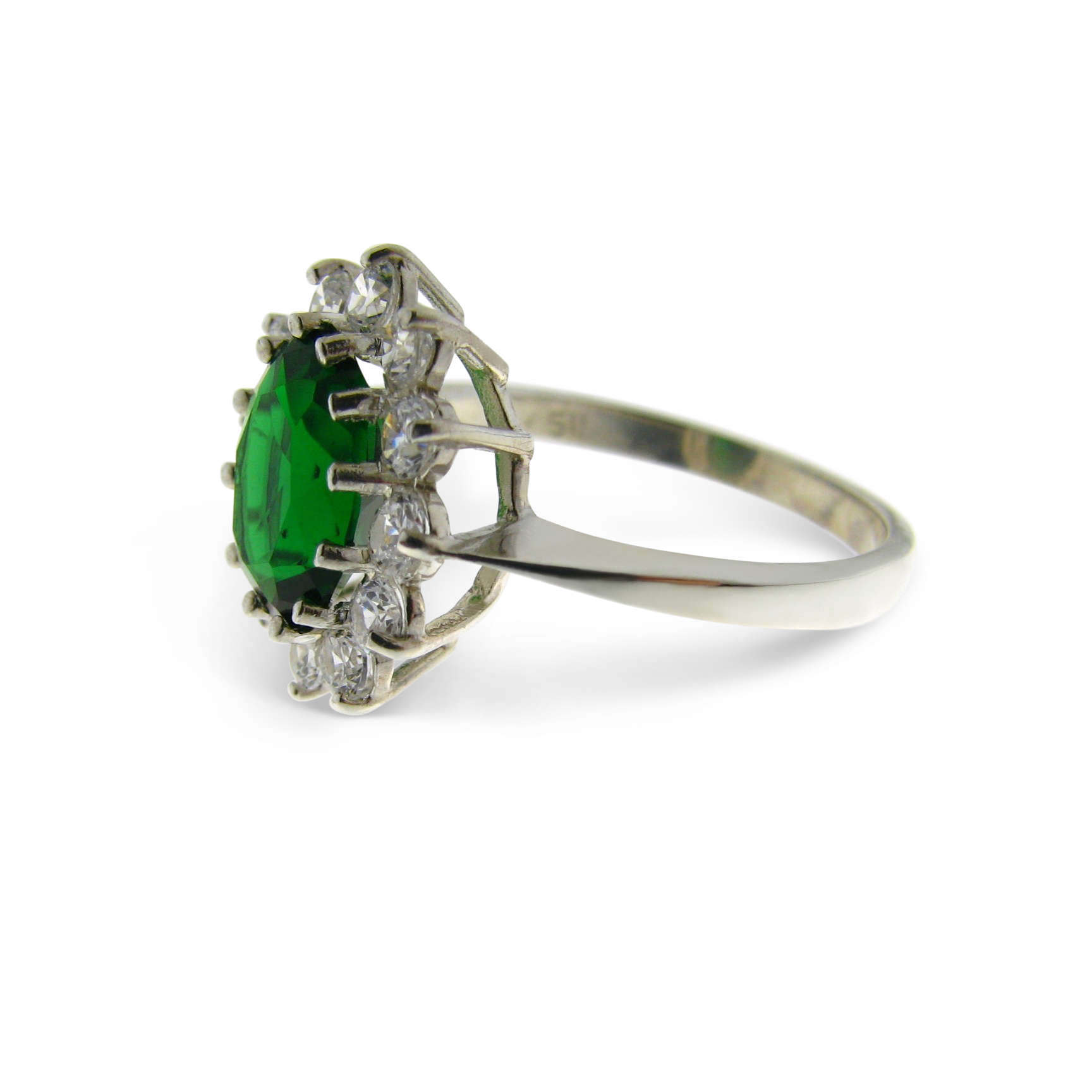side view of synthetic Emerald & cz ring