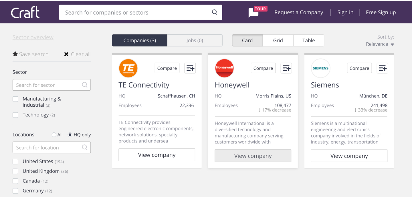The use of company cards, allowed the content to be structured in a more user friendly way, and we also added the company logos so they were easier to recognise.